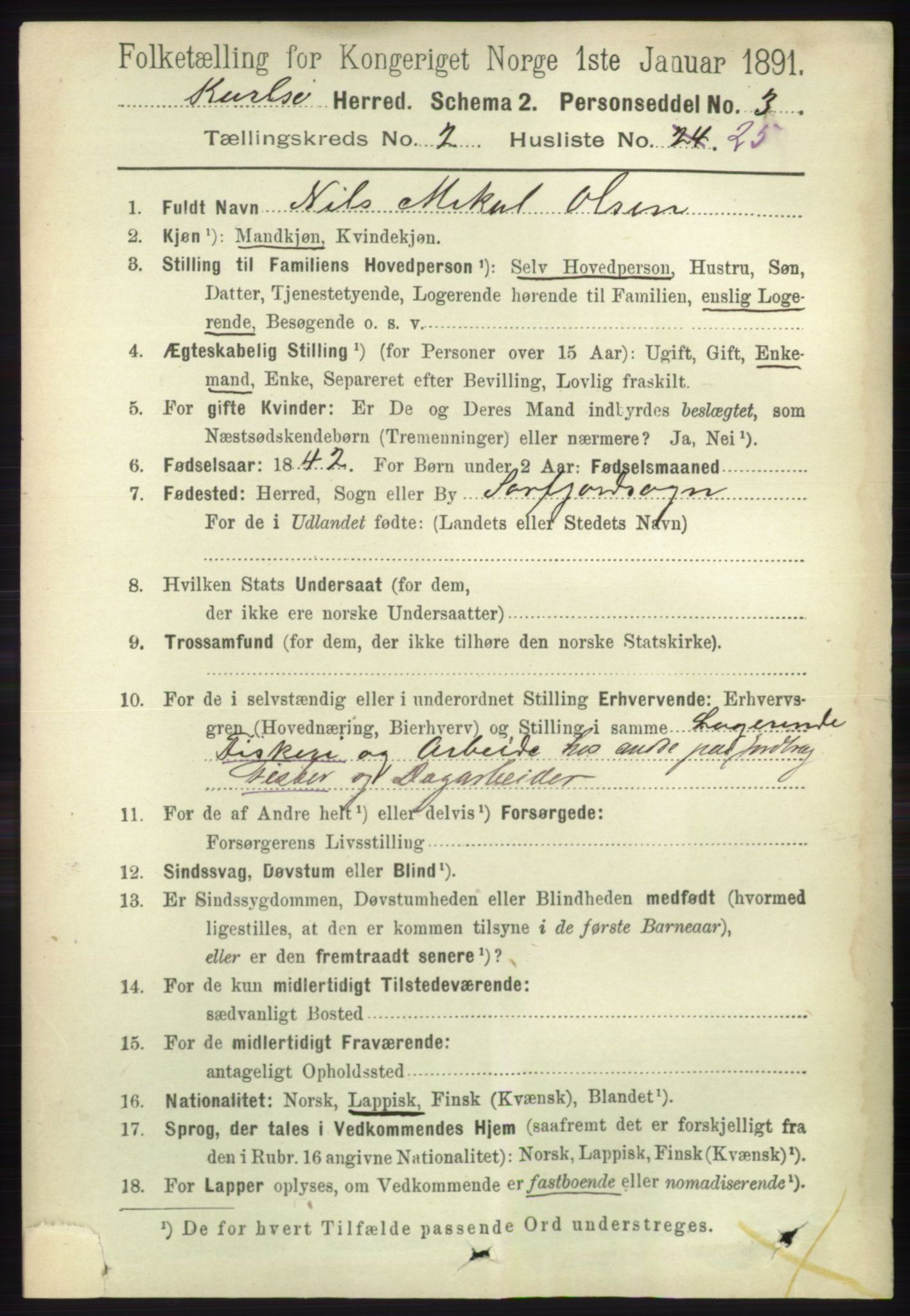 RA, 1891 census for 1936 Karlsøy, 1891, p. 578