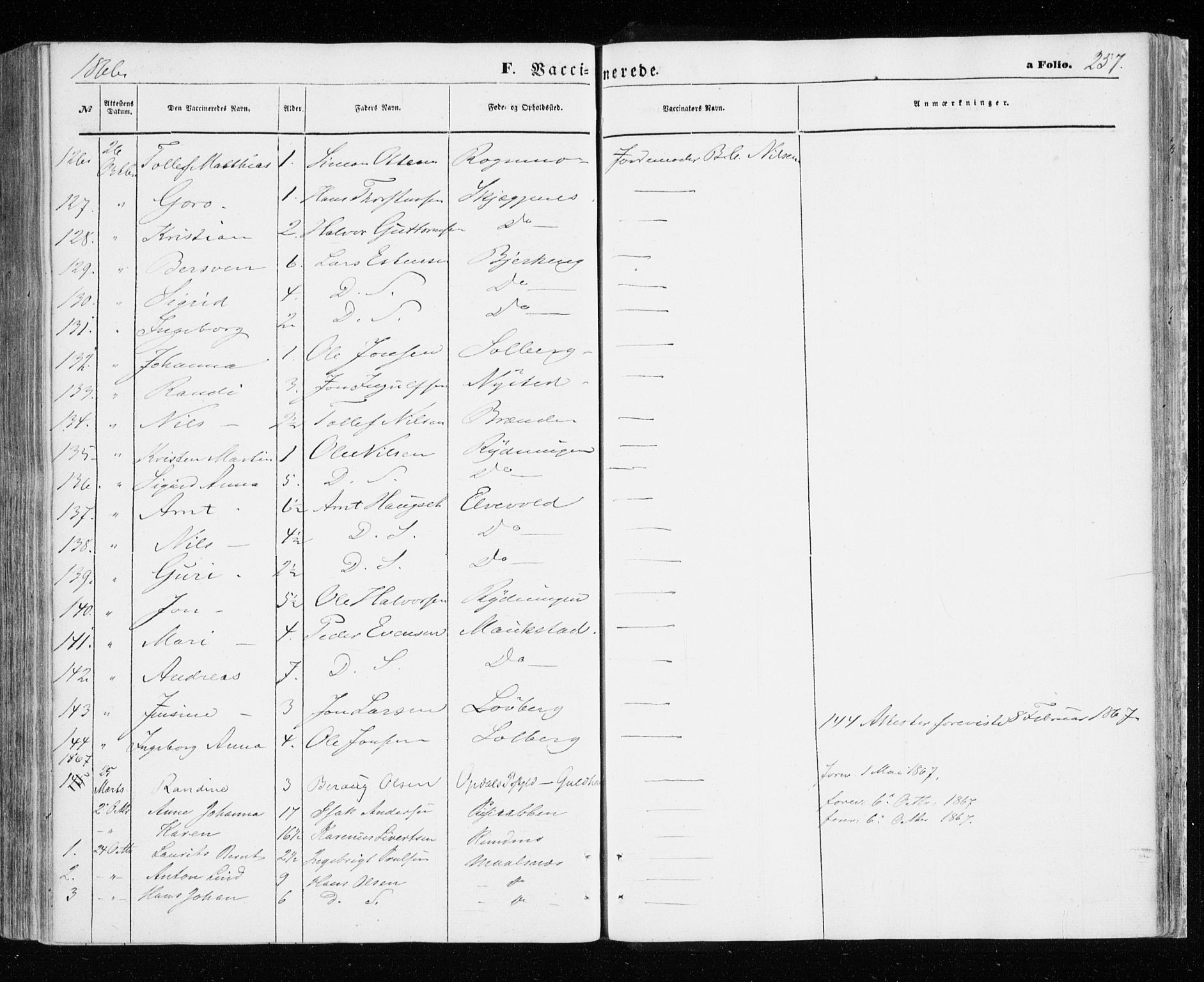 Målselv sokneprestembete, SATØ/S-1311/G/Ga/Gaa/L0004kirke: Parish register (official) no. 4, 1863-1872, p. 257