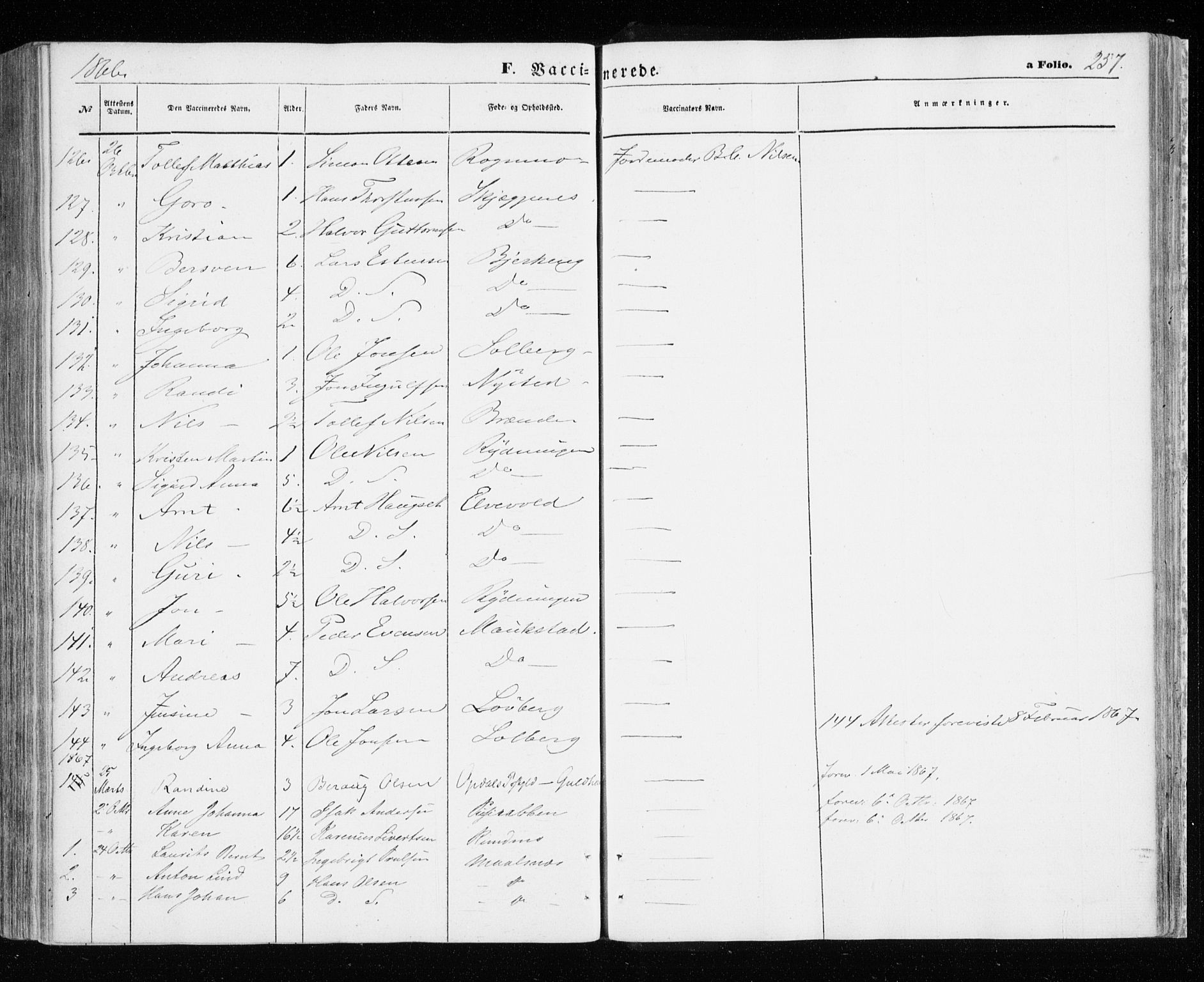 Målselv sokneprestembete, AV/SATØ-S-1311/G/Ga/Gaa/L0004kirke: Parish register (official) no. 4, 1863-1872, p. 257