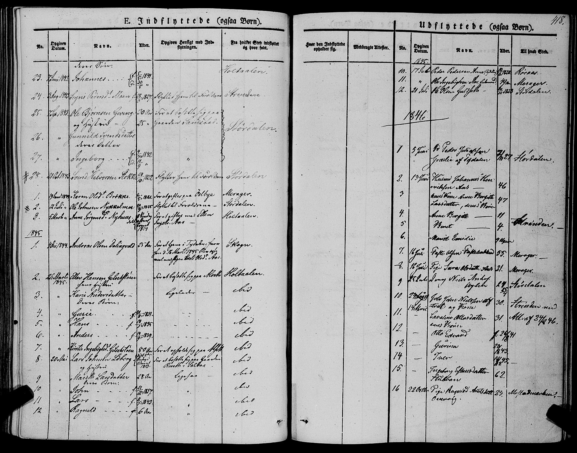 Ministerialprotokoller, klokkerbøker og fødselsregistre - Sør-Trøndelag, AV/SAT-A-1456/695/L1145: Parish register (official) no. 695A06 /1, 1843-1859, p. 418