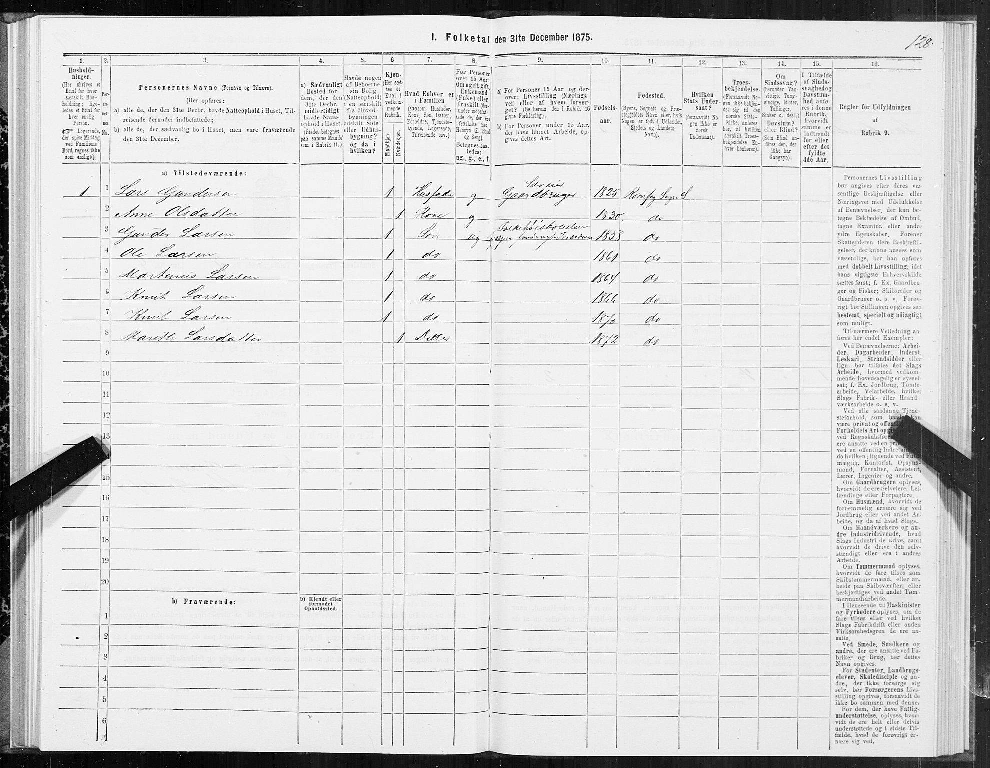 SAT, 1875 census for 1563P Sunndal, 1875, p. 1128