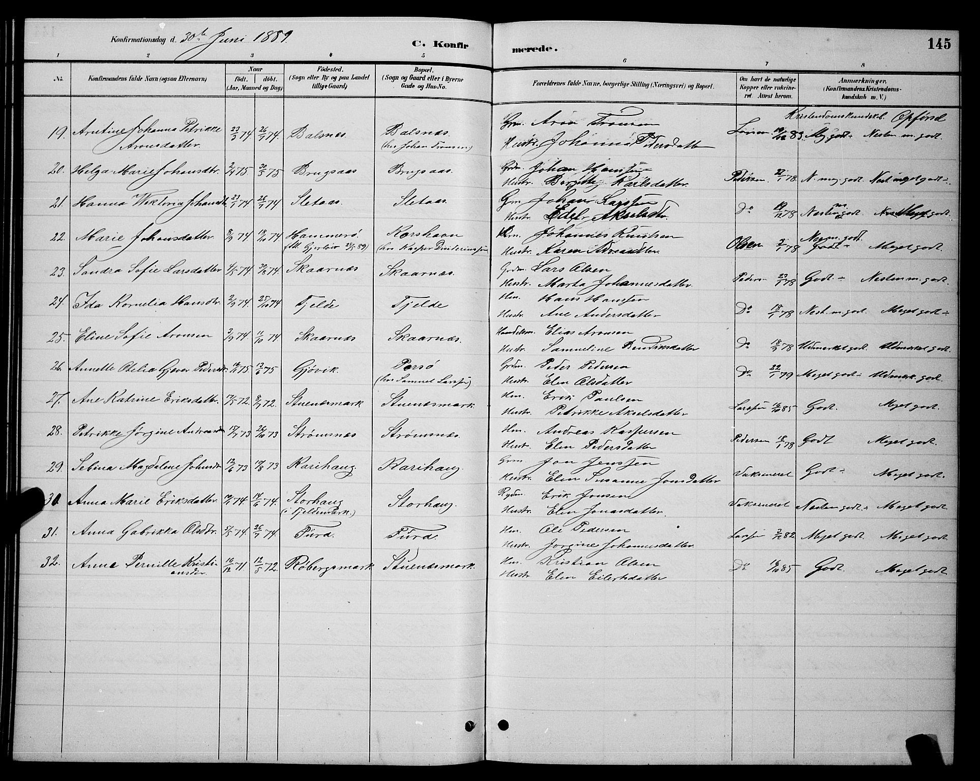 Ministerialprotokoller, klokkerbøker og fødselsregistre - Nordland, AV/SAT-A-1459/863/L0914: Parish register (copy) no. 863C04, 1886-1897, p. 145