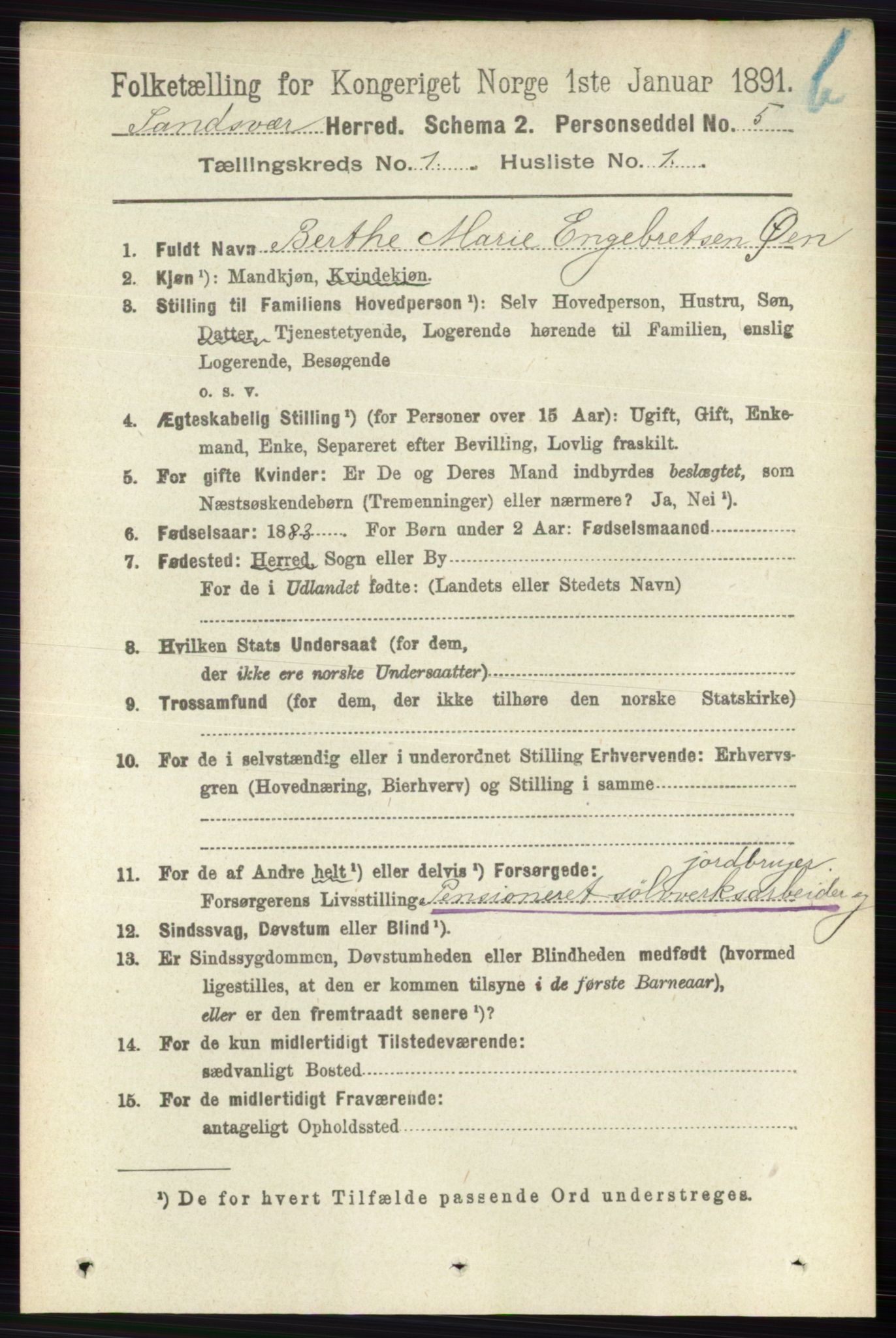 RA, 1891 census for 0629 Sandsvær, 1891, p. 5555