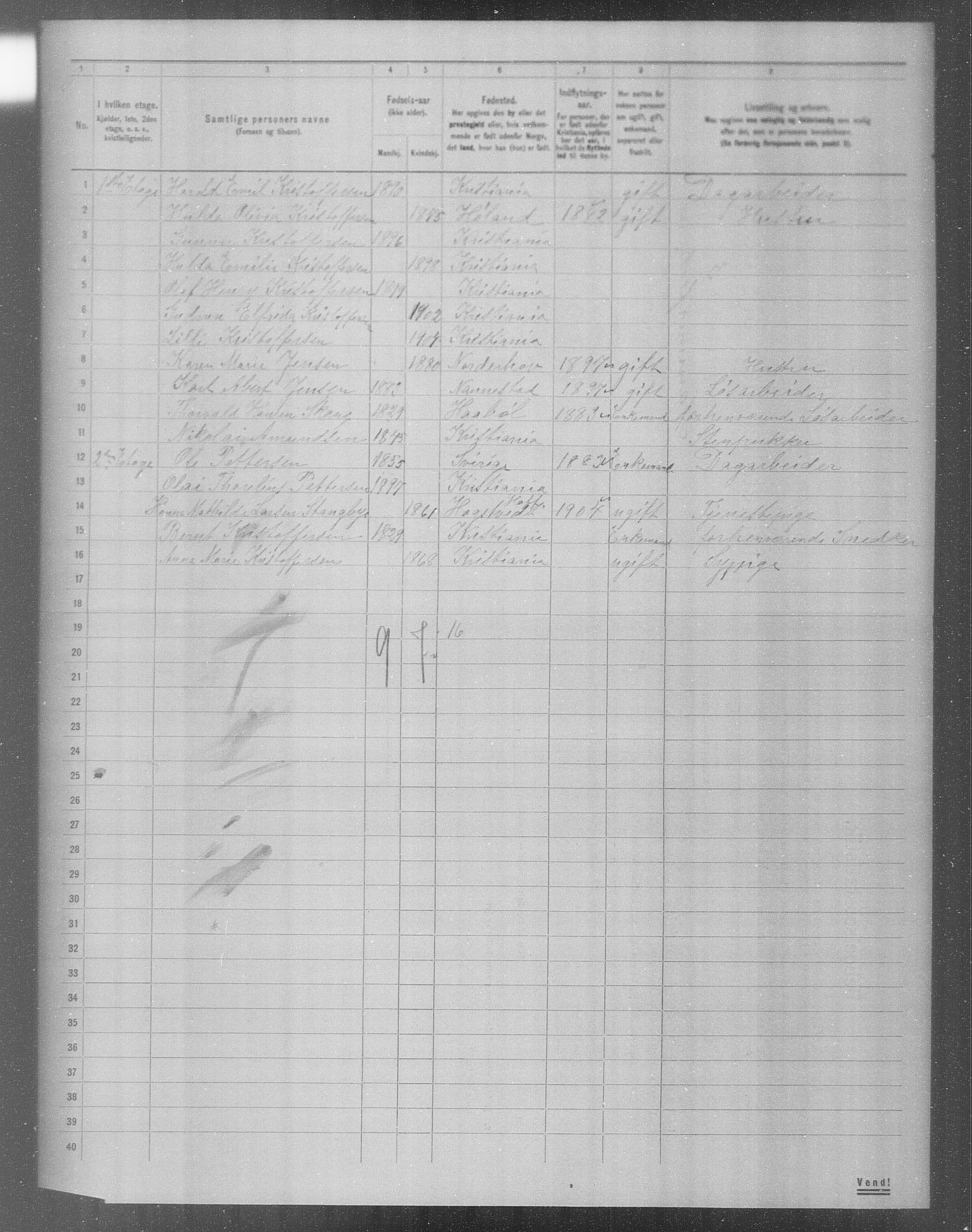 OBA, Municipal Census 1904 for Kristiania, 1904, p. 6850