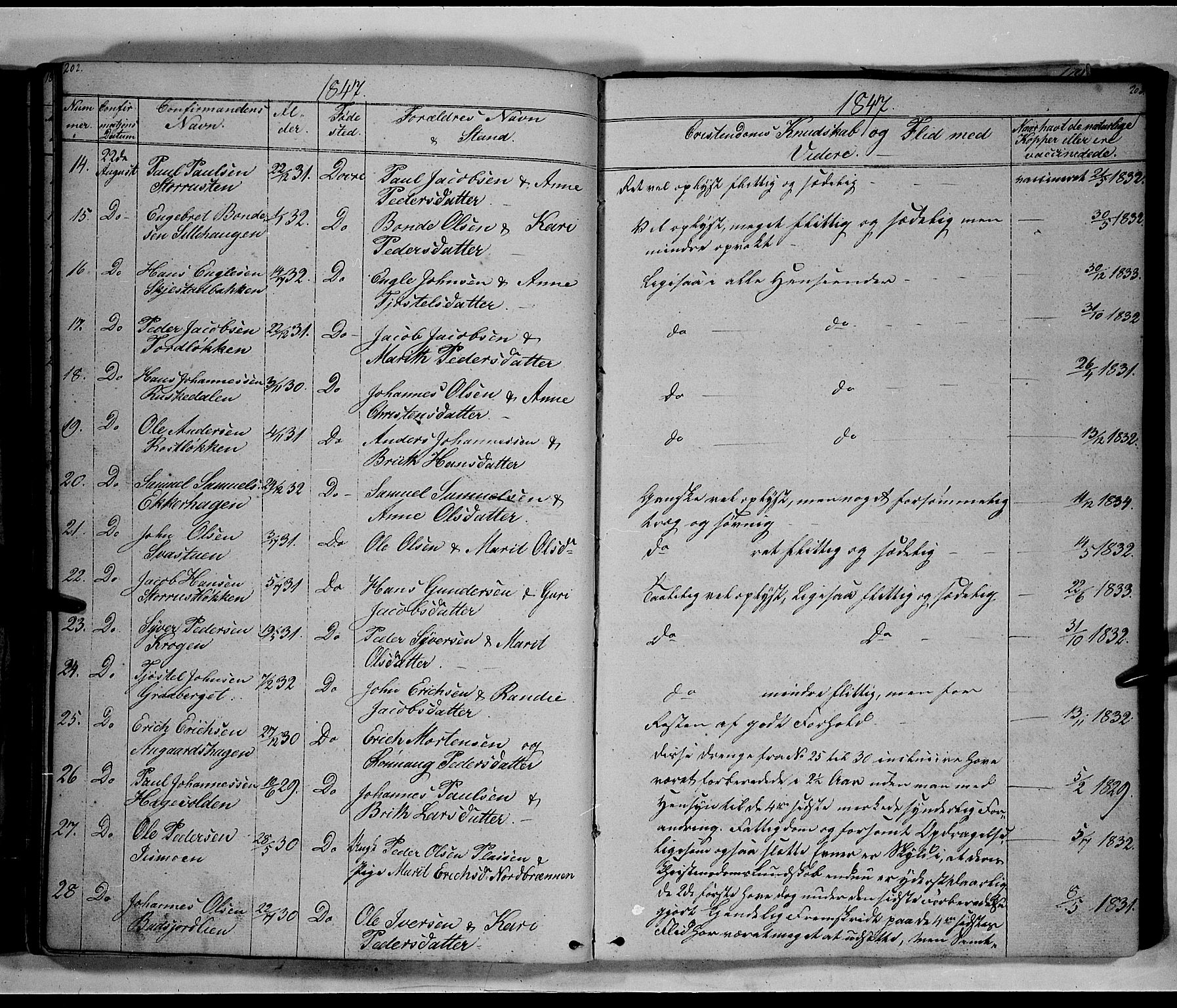 Lesja prestekontor, SAH/PREST-068/H/Ha/Hab/L0003: Parish register (copy) no. 3, 1842-1862, p. 202-203