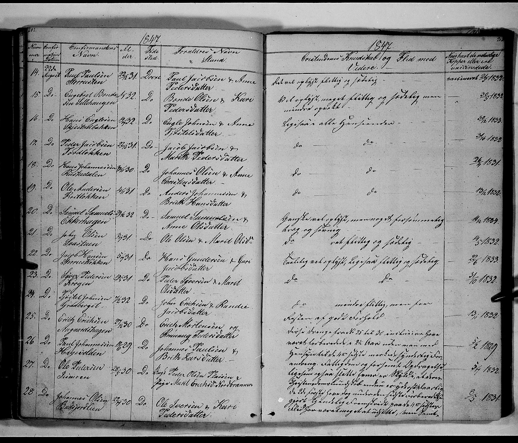 Lesja prestekontor, AV/SAH-PREST-068/H/Ha/Hab/L0003: Parish register (copy) no. 3, 1842-1862, p. 202-203