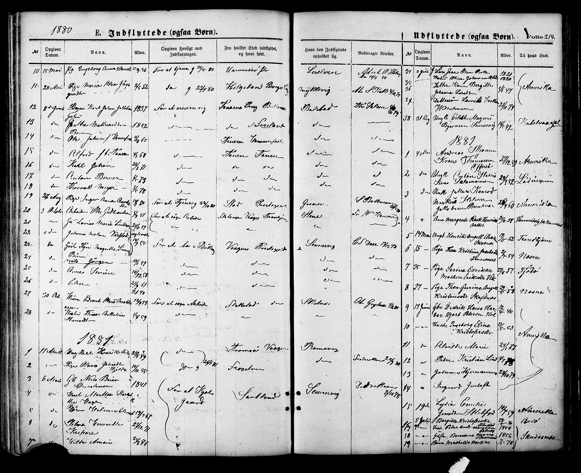 Ministerialprotokoller, klokkerbøker og fødselsregistre - Nordland, AV/SAT-A-1459/881/L1166: Parish register (copy) no. 881C03, 1876-1885, p. 214