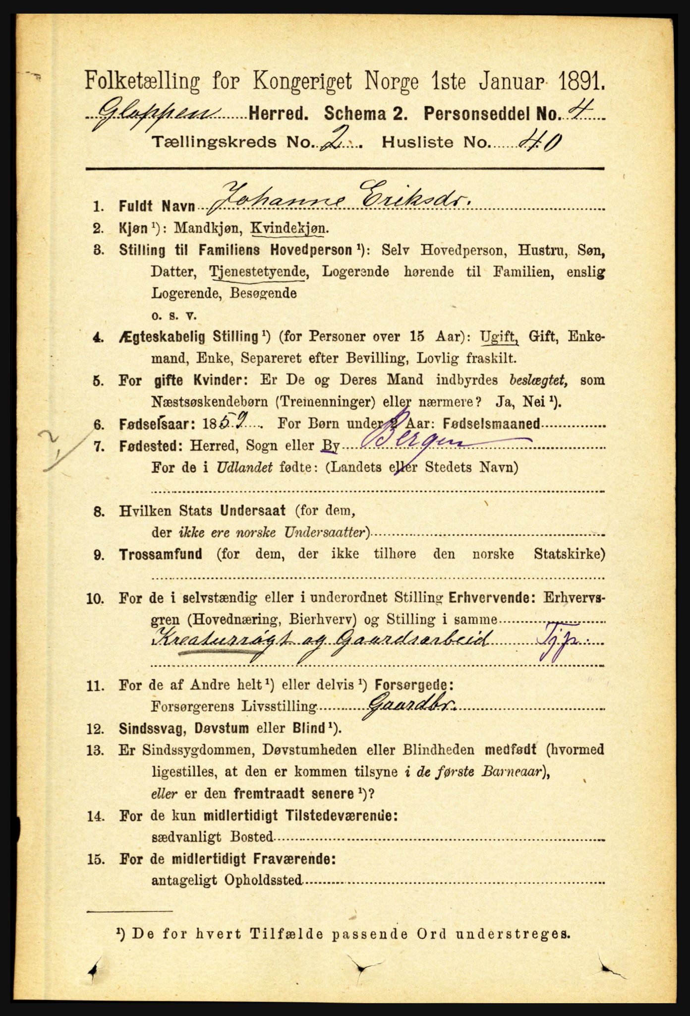 RA, 1891 census for 1445 Gloppen, 1891, p. 890