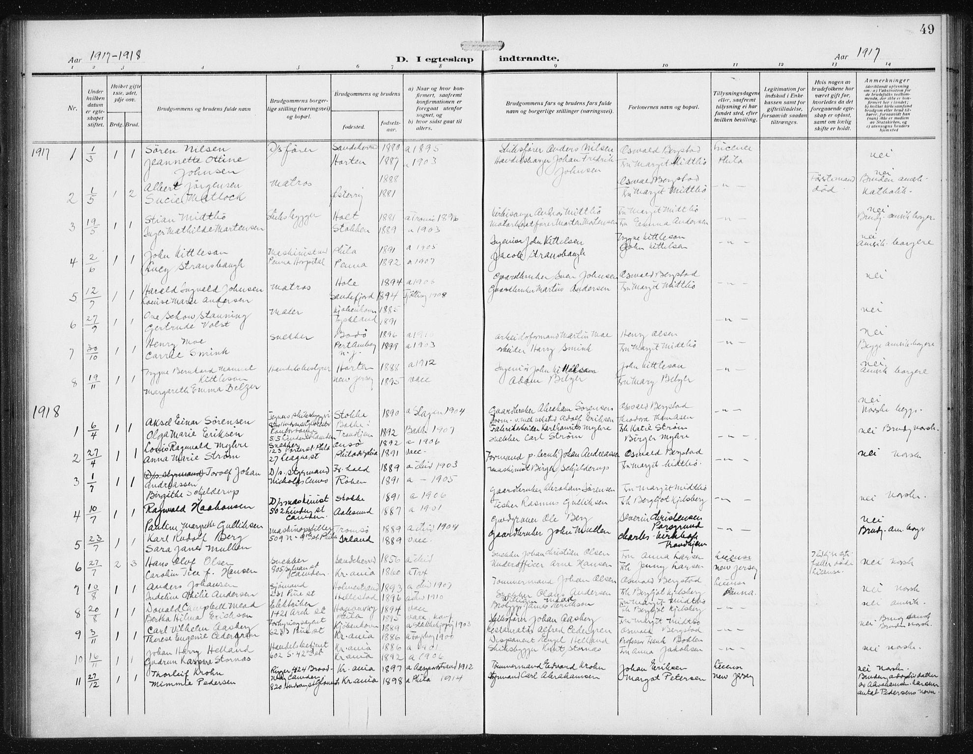 Den norske sjømannsmisjon i utlandet/Philadelphia, SAB/SAB/PA-0113/H/Ha/L0001: Parish register (official) no. A 1, 1912-1931, p. 49