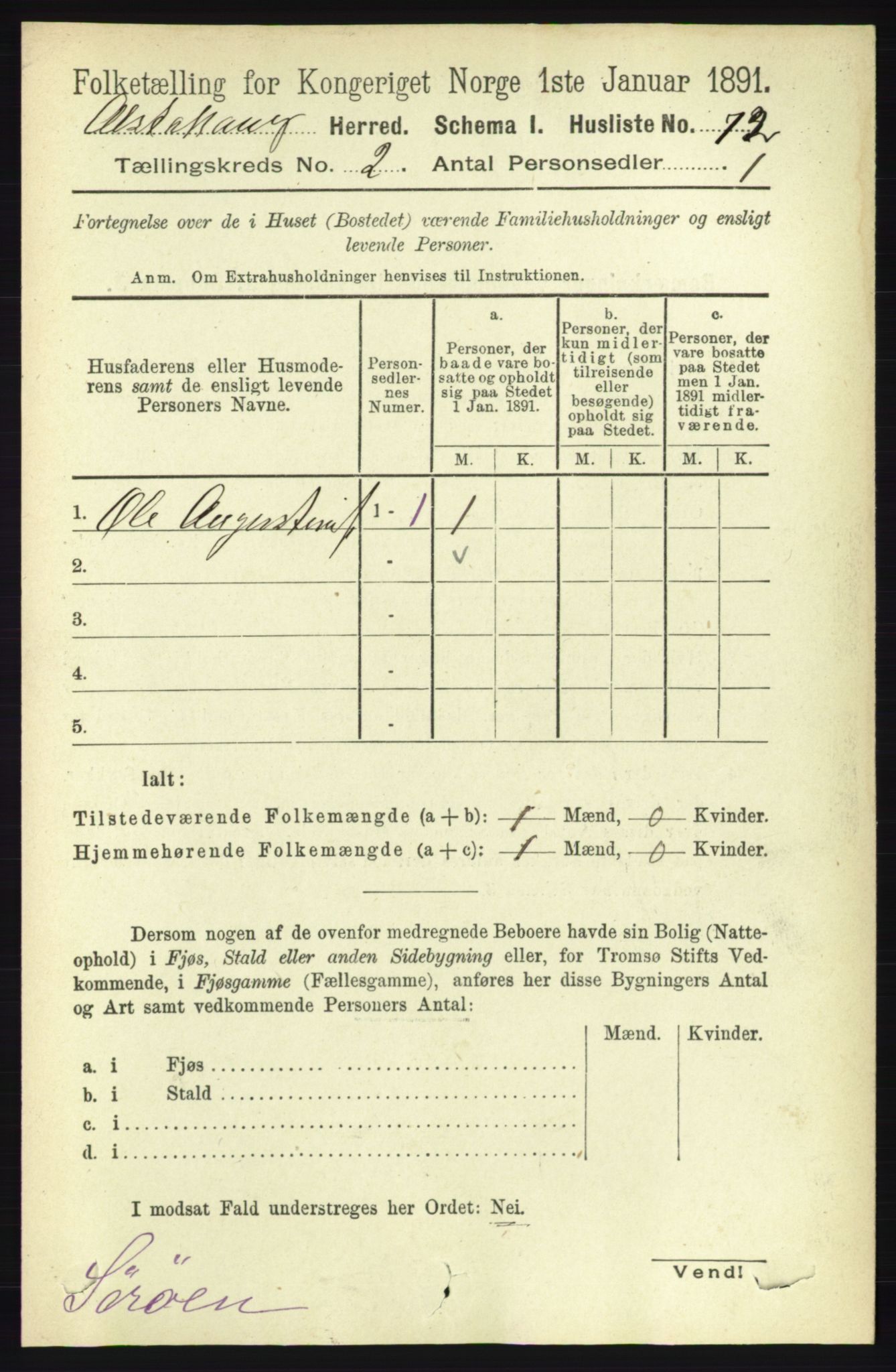 RA, 1891 census for 1820 Alstahaug, 1891, p. 496