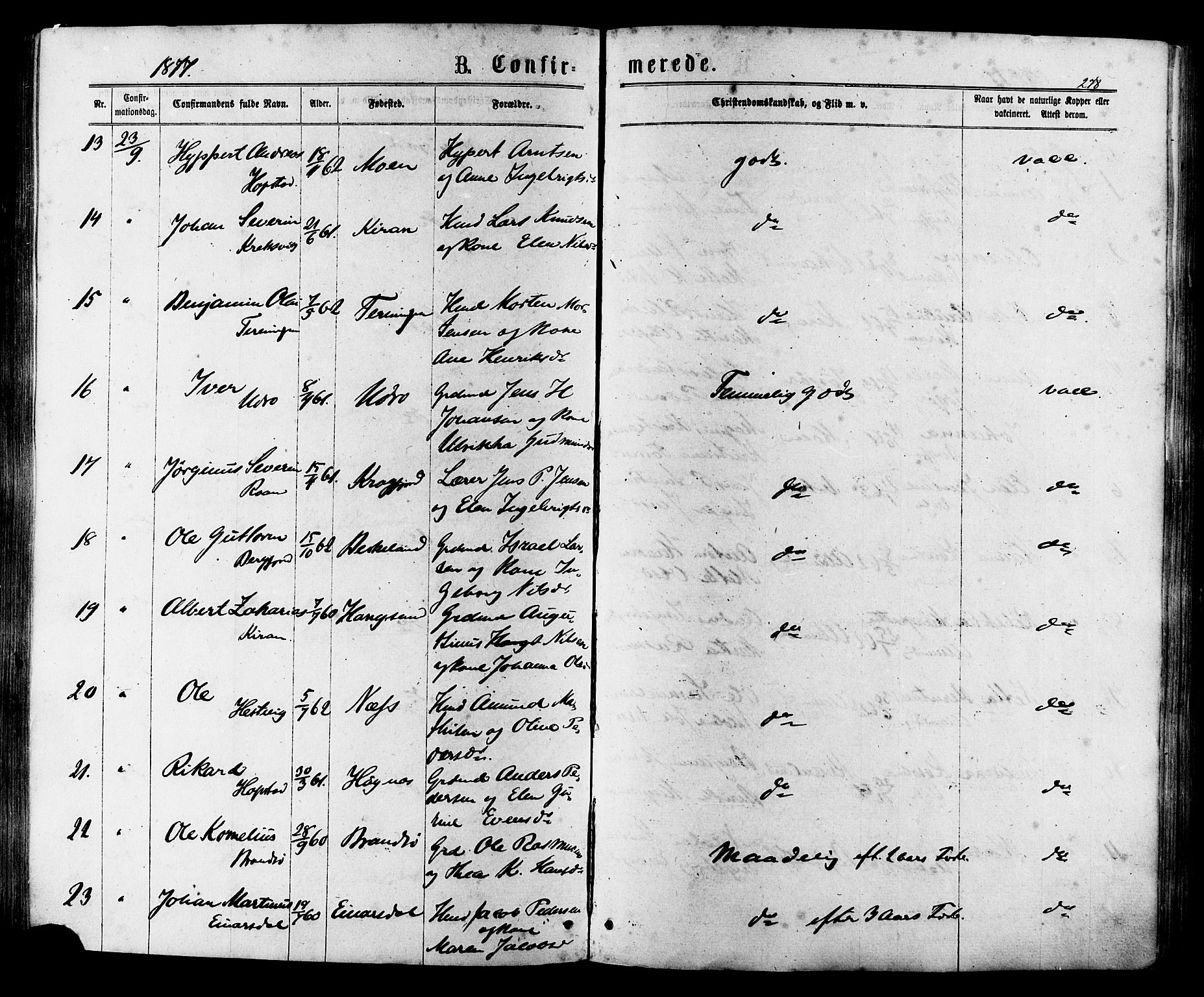 Ministerialprotokoller, klokkerbøker og fødselsregistre - Sør-Trøndelag, AV/SAT-A-1456/657/L0706: Parish register (official) no. 657A07, 1867-1878, p. 278