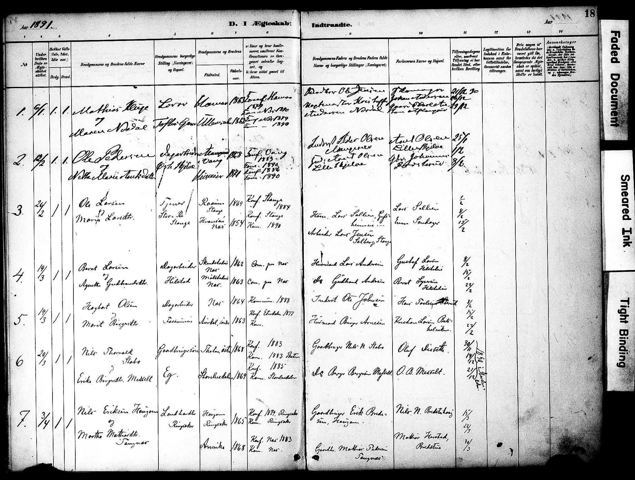 Nes prestekontor, Hedmark, SAH/PREST-020/K/Ka/L0008: Parish register (official) no. 8, 1883-1905, p. 18