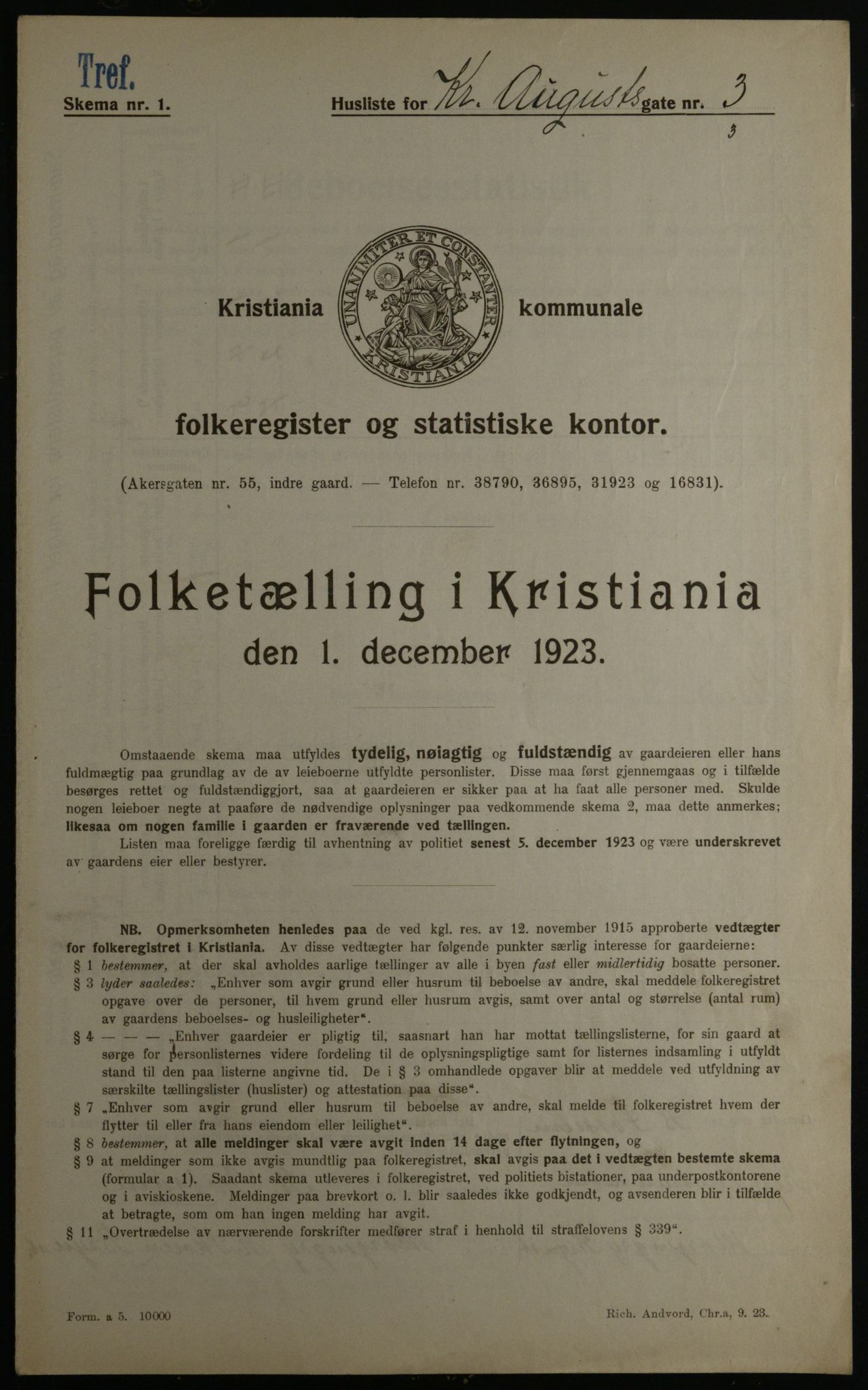 OBA, Municipal Census 1923 for Kristiania, 1923, p. 60586