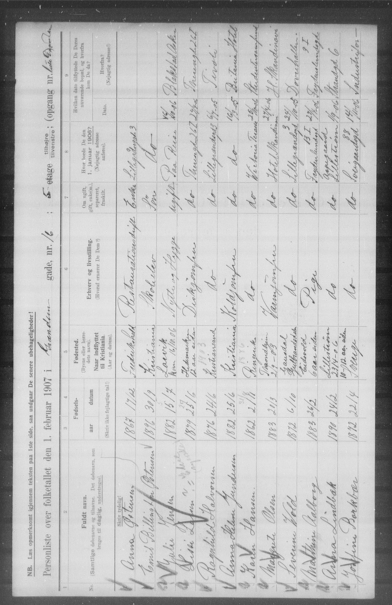 OBA, Municipal Census 1907 for Kristiania, 1907, p. 15170