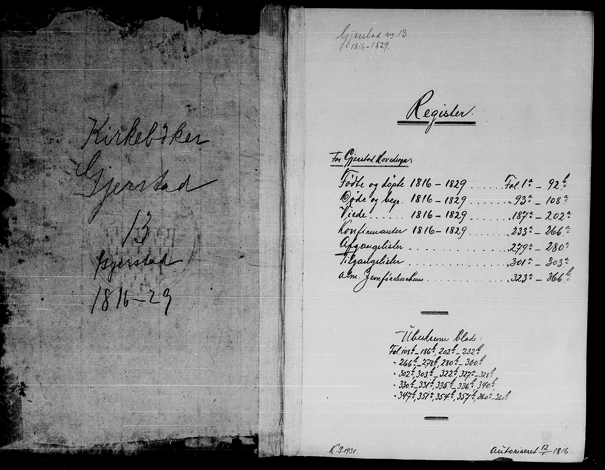 Gjerstad sokneprestkontor, SAK/1111-0014/F/Fa/Faa/L0004: Parish register (official) no. A 4, 1816-1829