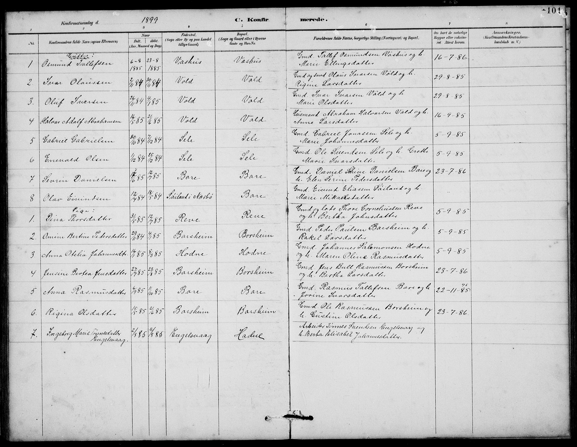 Klepp sokneprestkontor, AV/SAST-A-101803/001/3/30BB/L0006: Parish register (copy) no. B 6, 1889-1936, p. 101