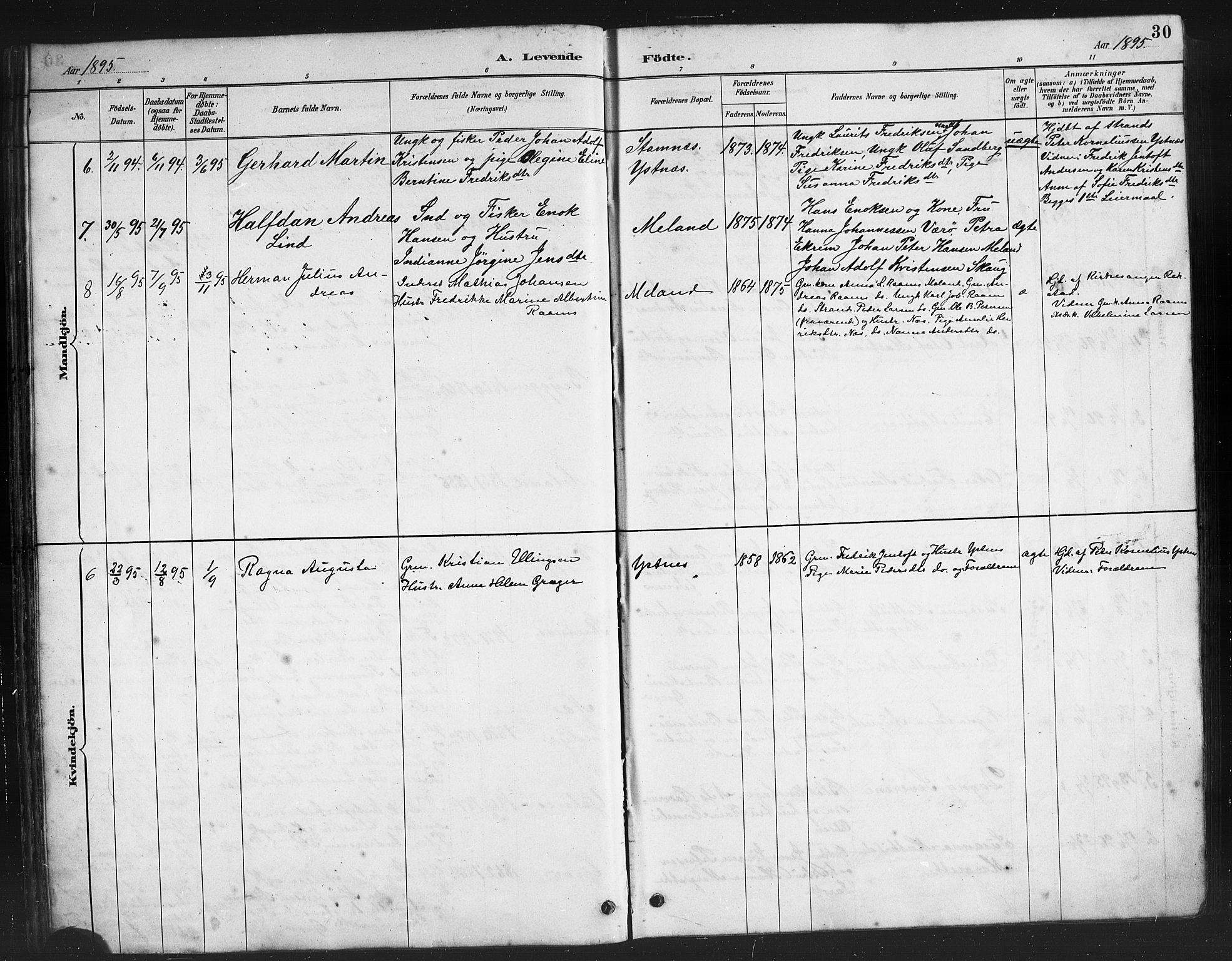 Ministerialprotokoller, klokkerbøker og fødselsregistre - Nordland, AV/SAT-A-1459/808/L0131: Parish register (copy) no. 808C02, 1879-1919, p. 30