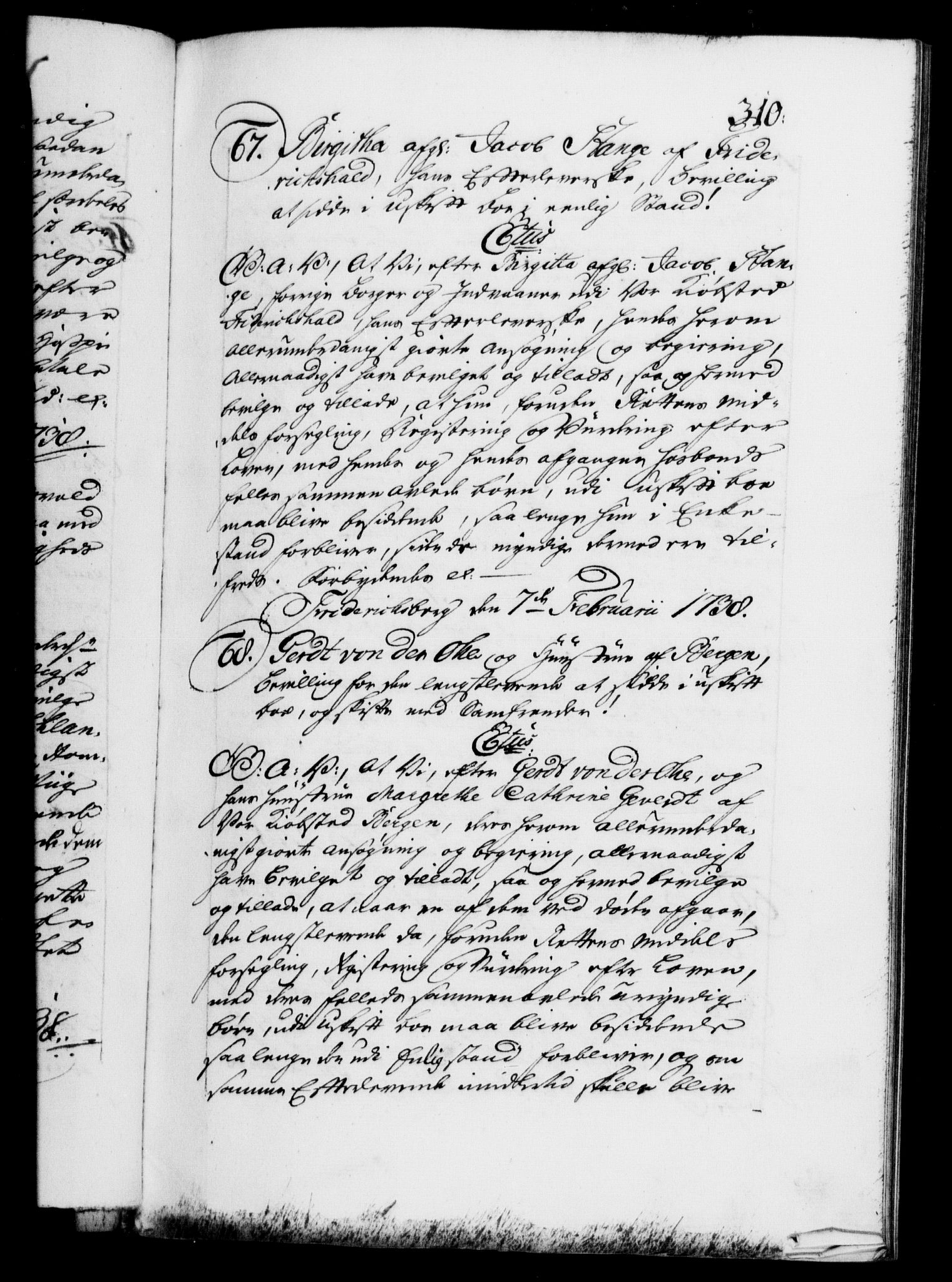 Danske Kanselli 1572-1799, AV/RA-EA-3023/F/Fc/Fca/Fcaa/L0030: Norske registre, 1737-1738, p. 310a