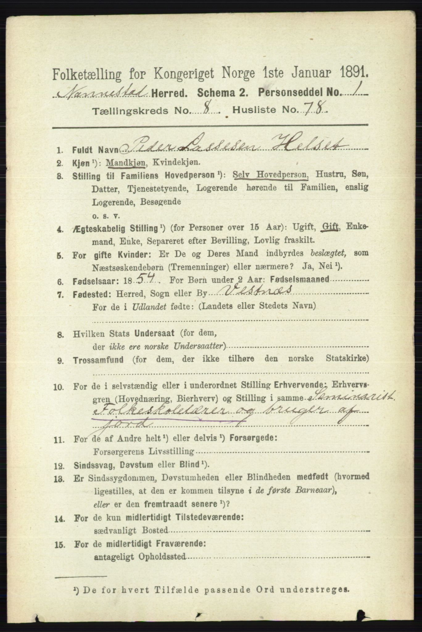 RA, 1891 census for 0238 Nannestad, 1891, p. 4884