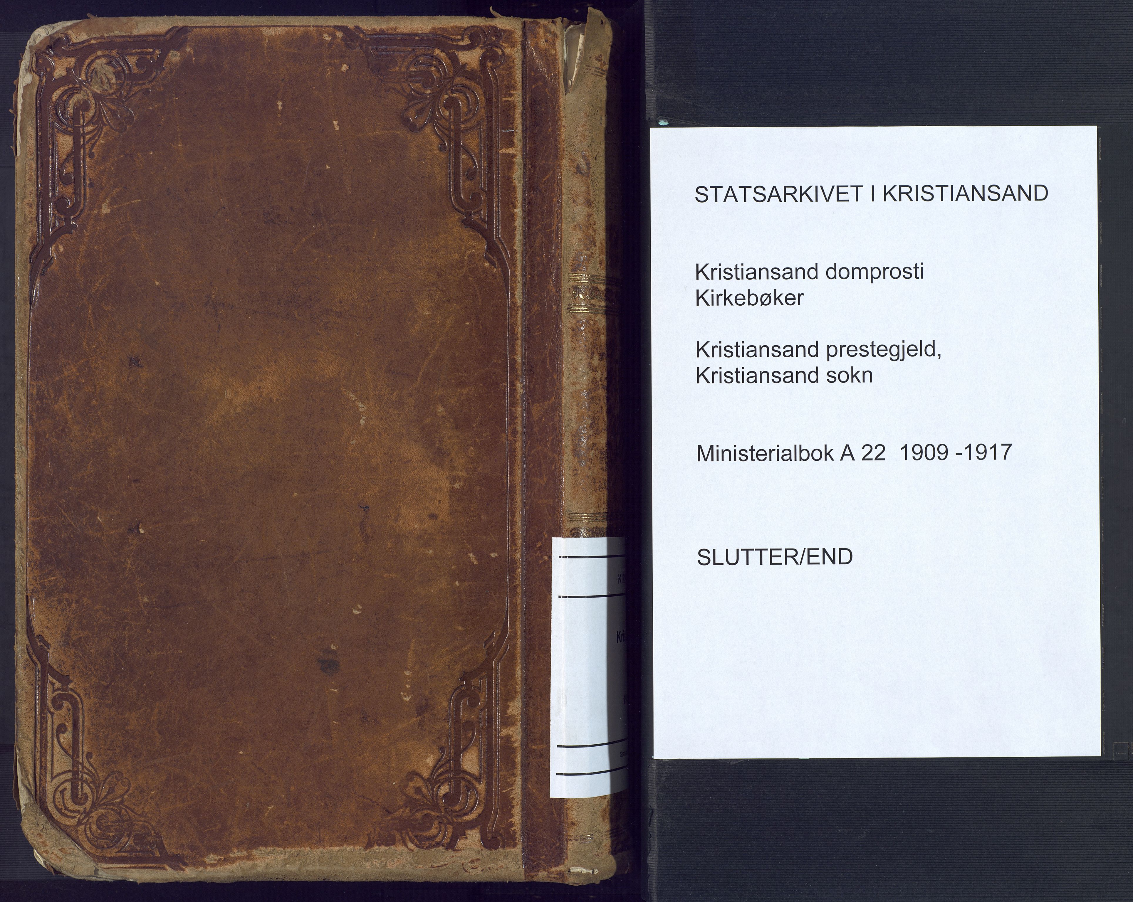 Kristiansand domprosti, SAK/1112-0006/F/Fa/L0023: Parish register (official) no. A 22, 1909-1917