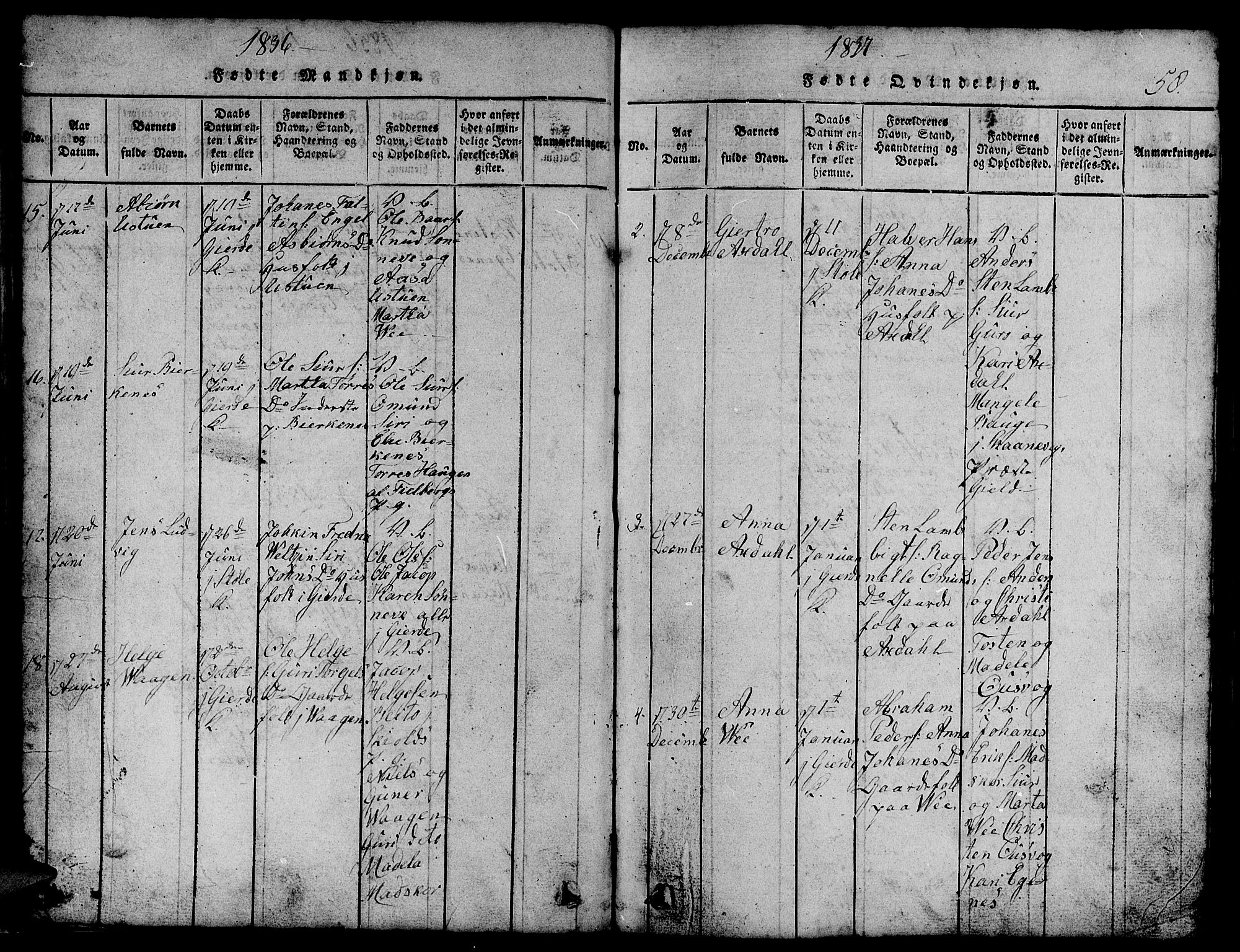 Etne sokneprestembete, SAB/A-75001/H/Hab: Parish register (copy) no. B 1, 1815-1850, p. 58