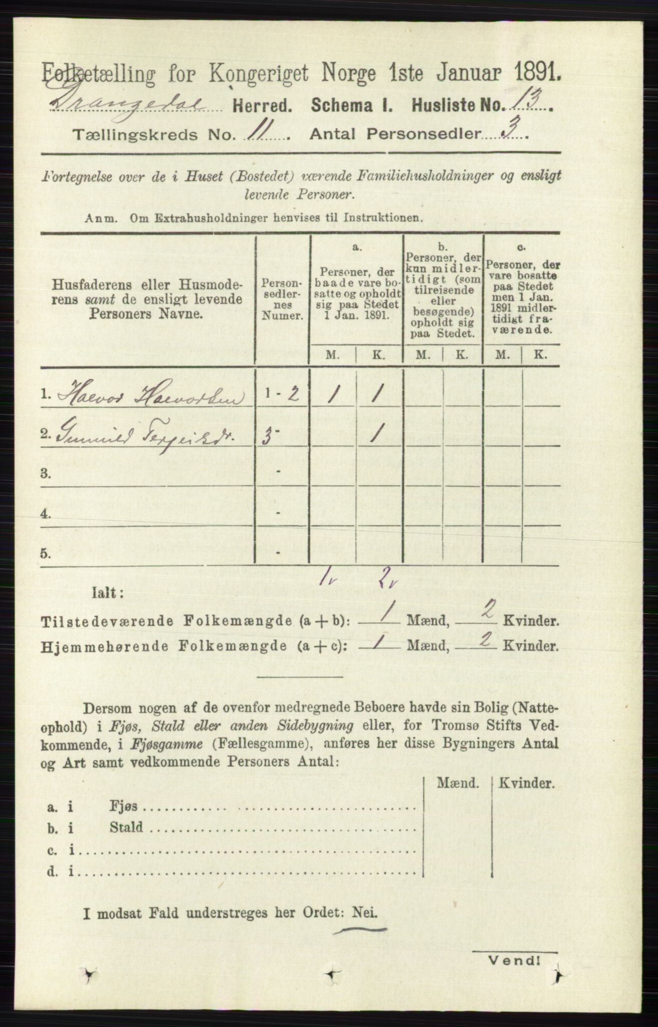 RA, 1891 census for 0817 Drangedal, 1891, p. 3855