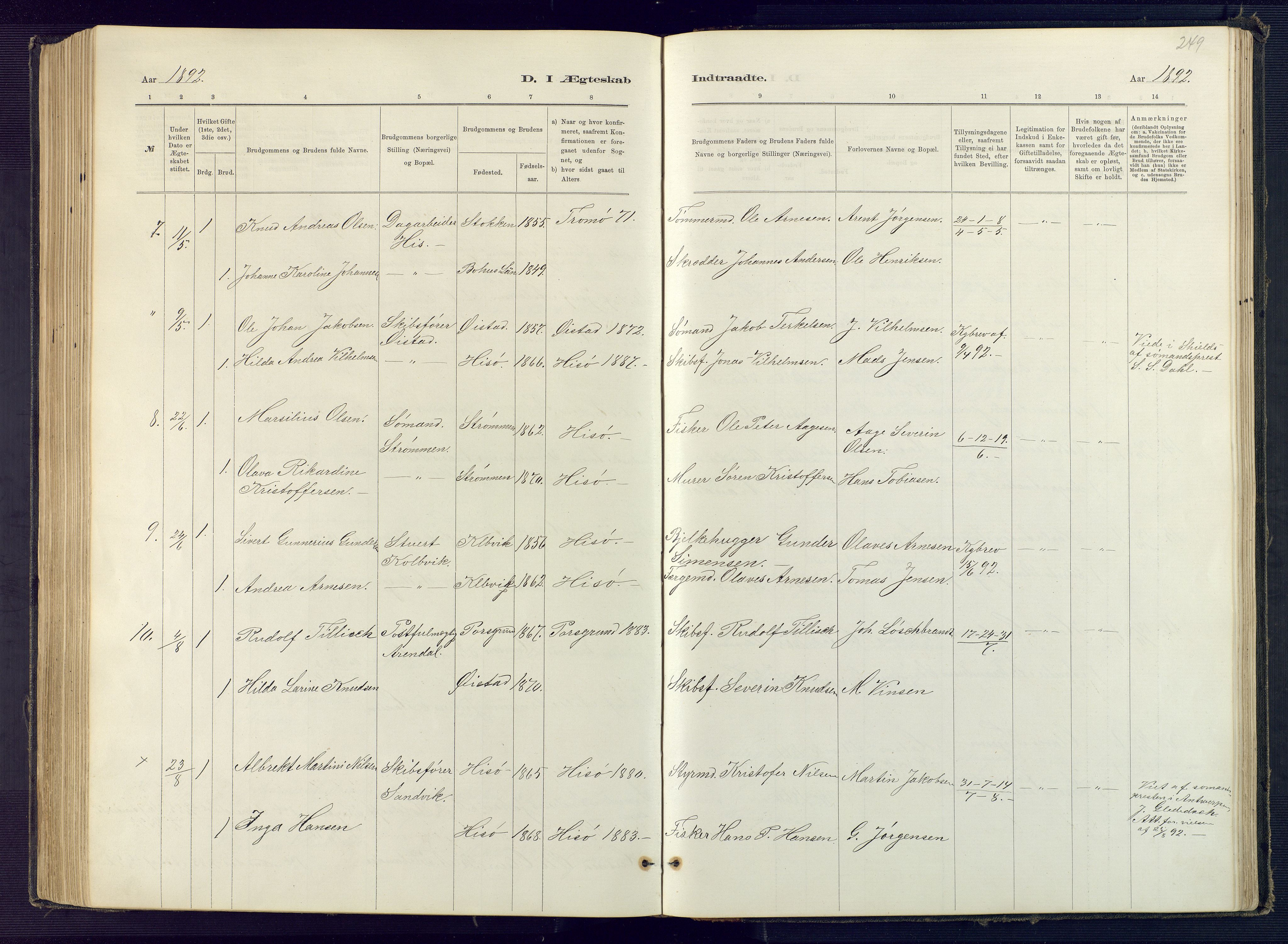 Hisøy sokneprestkontor, SAK/1111-0020/F/Fb/L0003: Parish register (copy) no. B 3, 1885-1905, p. 249