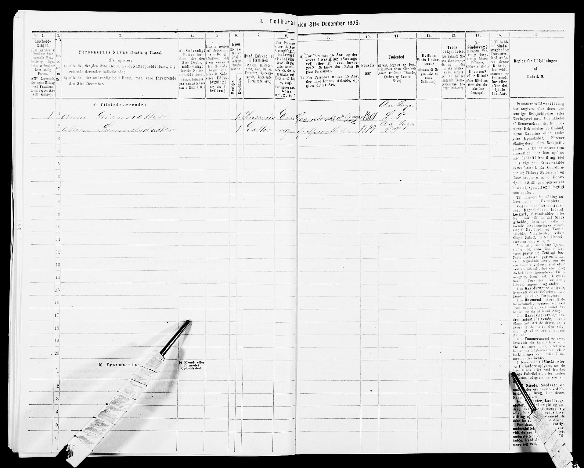 SAK, 1875 census for 1032P Lyngdal, 1875, p. 962