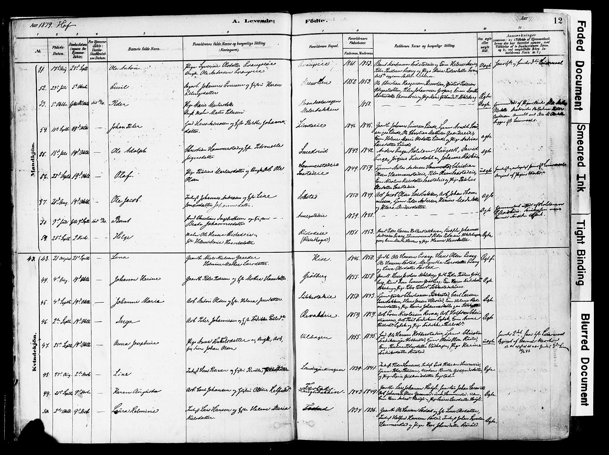 Østre Toten prestekontor, AV/SAH-PREST-104/H/Ha/Haa/L0006: Parish register (official) no. 6 /1, 1878-1896, p. 12