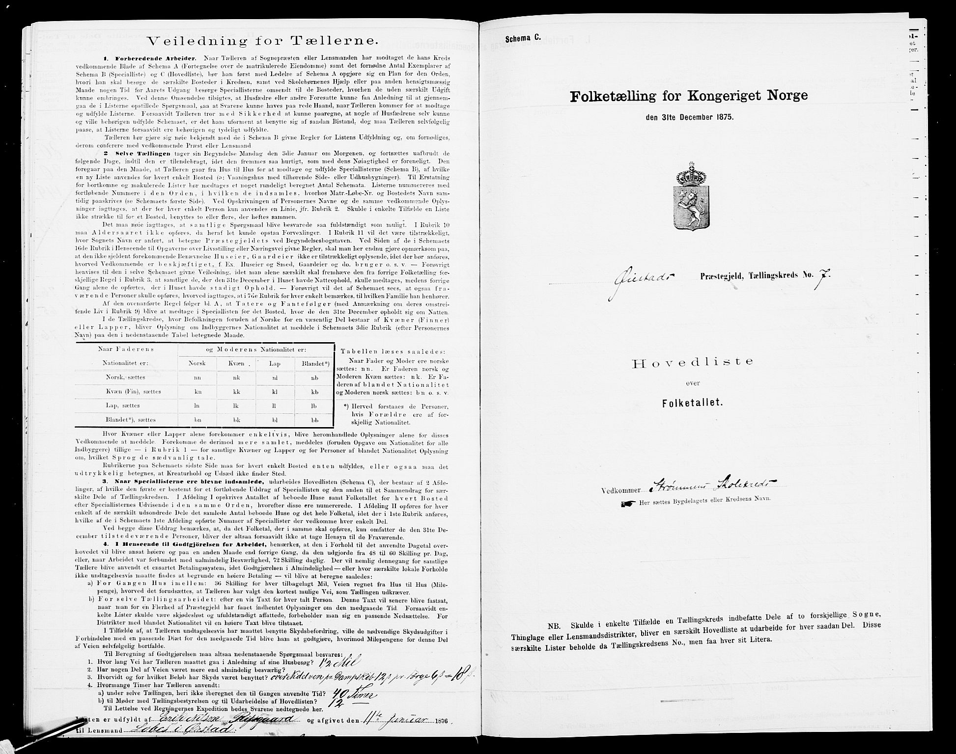 SAK, 1875 census for 0920P Øyestad, 1875, p. 43