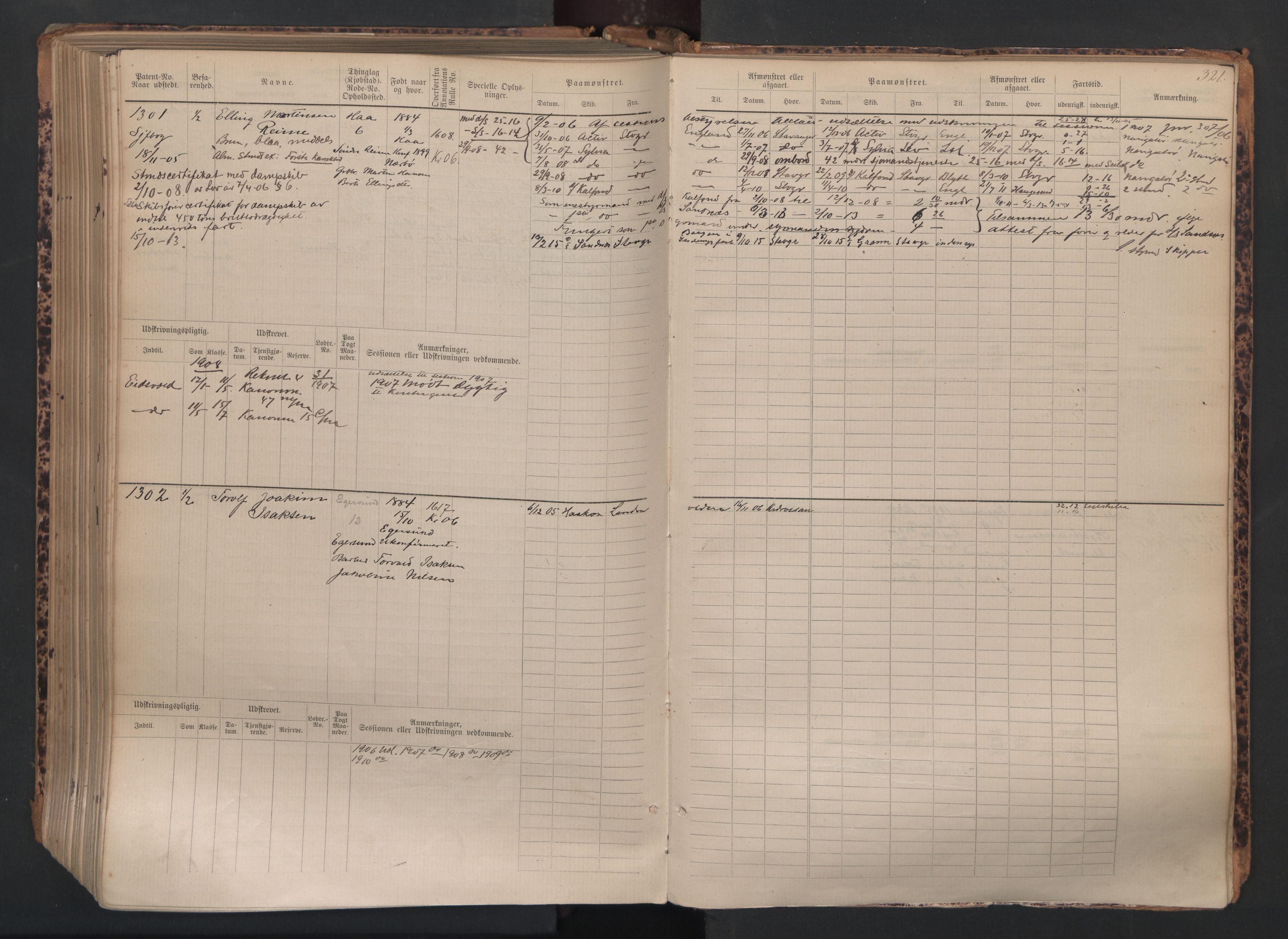 Egersund mønstringskrets, SAK/2031-0019/F/Fb/L0002: Hovedrulle nr 667-1330, O-4, 1880-1940, p. 322