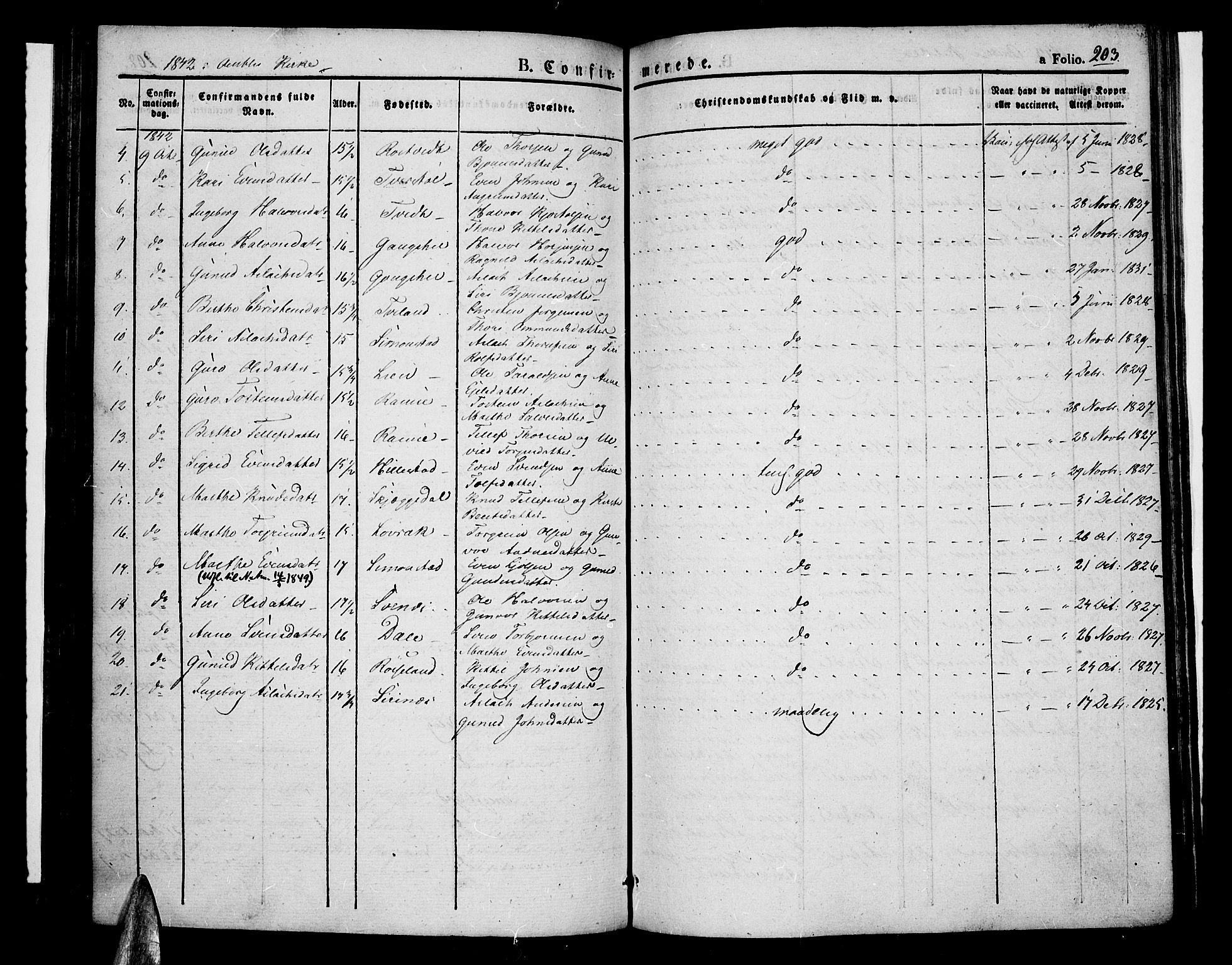 Åmli sokneprestkontor, SAK/1111-0050/F/Fa/Fac/L0007: Parish register (official) no. A 7 /1, 1829-1851, p. 203