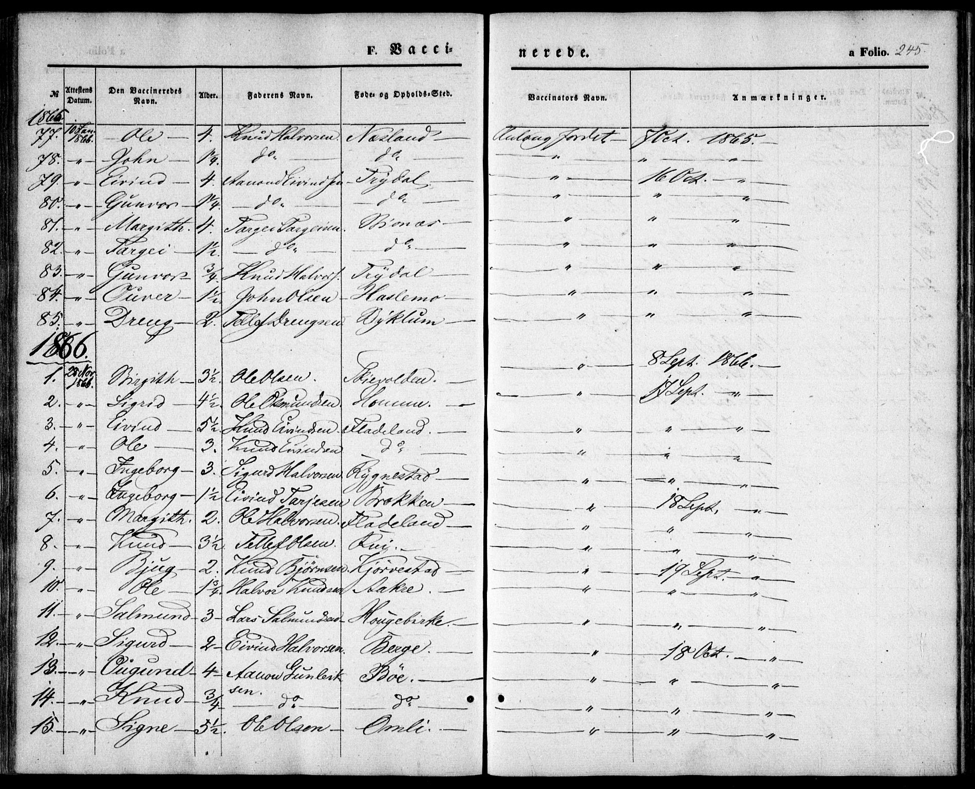 Valle sokneprestkontor, SAK/1111-0044/F/Fa/Fac/L0007: Parish register (official) no. A 7, 1854-1868, p. 245