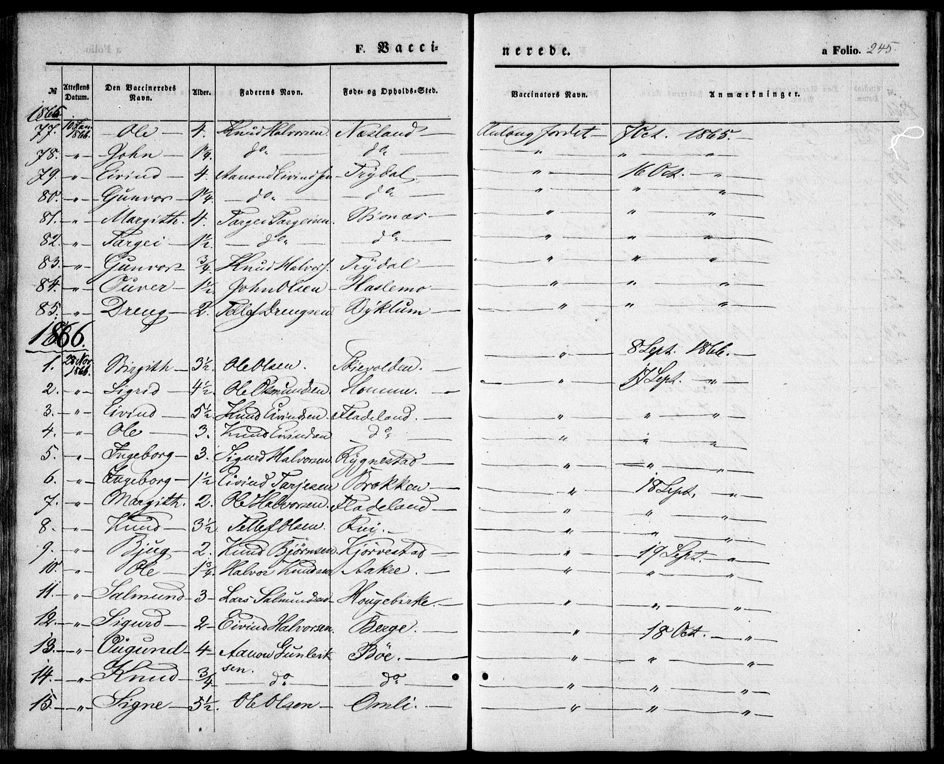 Valle sokneprestkontor, AV/SAK-1111-0044/F/Fa/Fac/L0007: Parish register (official) no. A 7, 1854-1868, p. 245