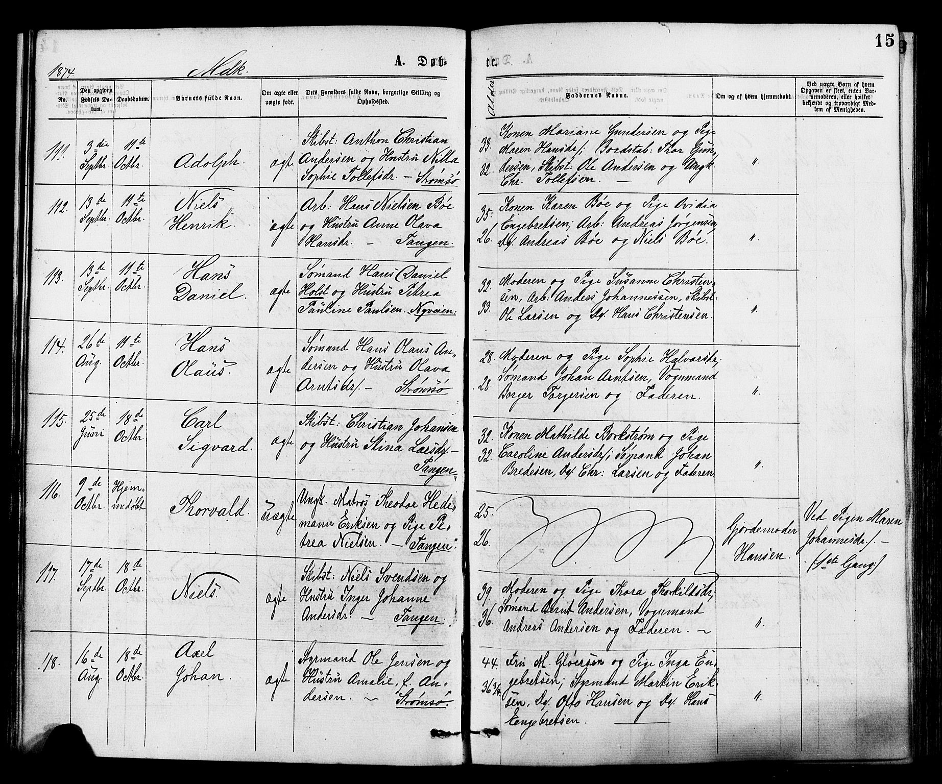 Strømsø kirkebøker, AV/SAKO-A-246/F/Fa/L0019: Parish register (official) no. I 19, 1874-1877, p. 15