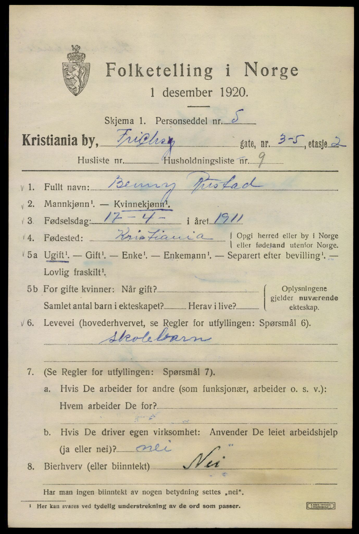 SAO, 1920 census for Kristiania, 1920, p. 238367