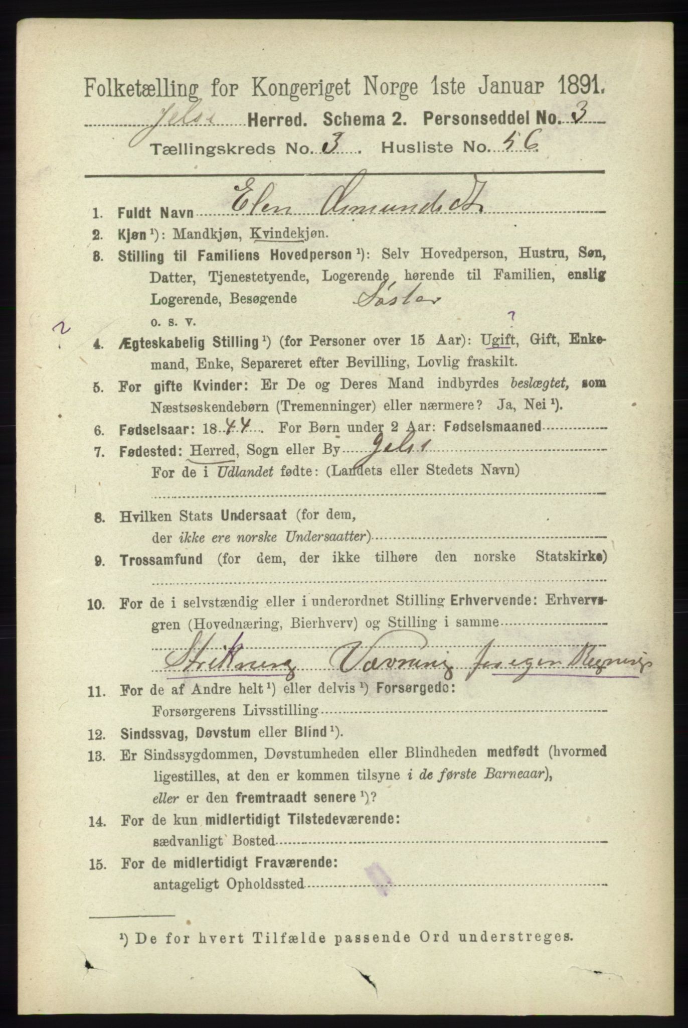 RA, 1891 census for 1138 Jelsa, 1891, p. 632