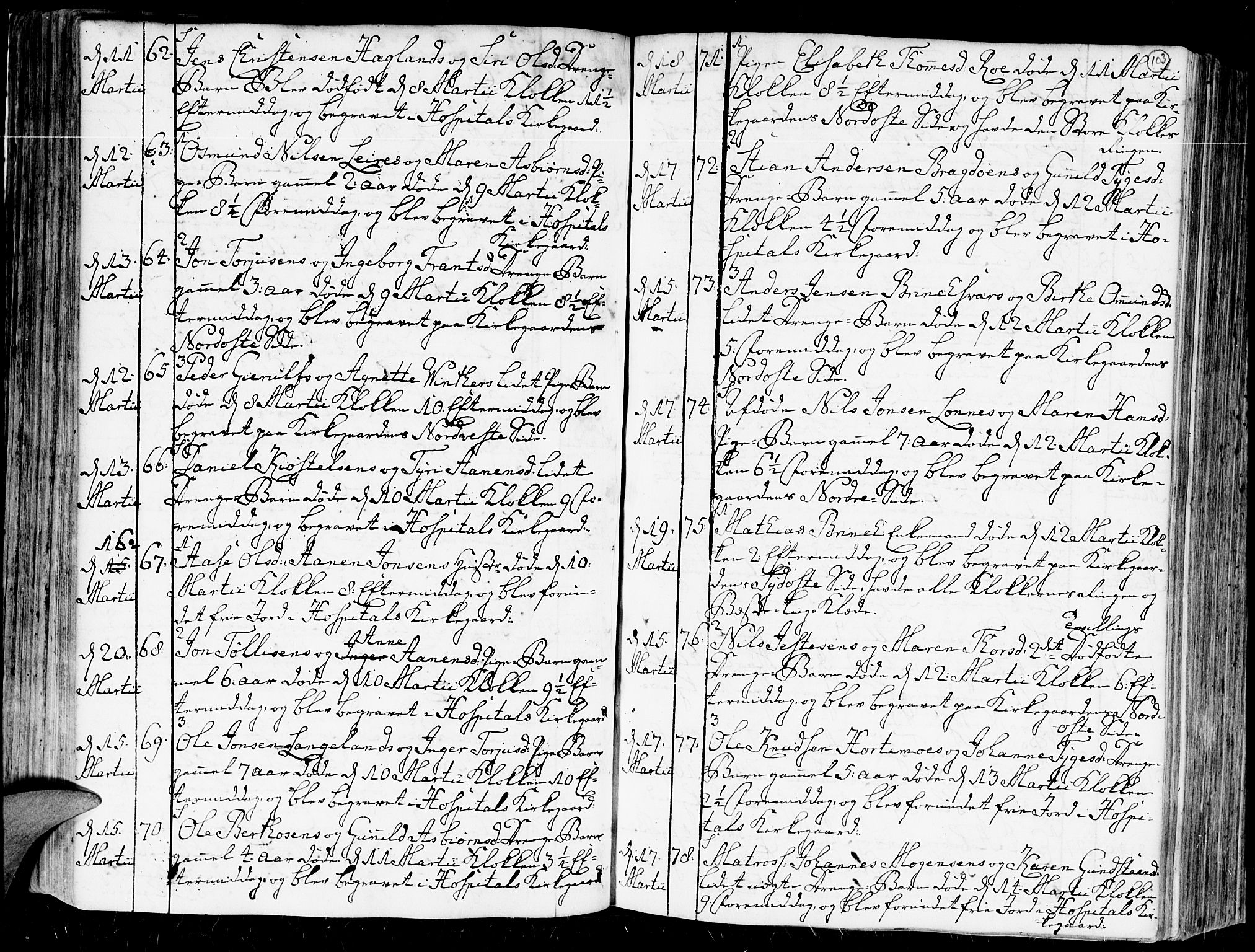 Kristiansand domprosti, AV/SAK-1112-0006/F/Fa/L0004: Parish register (official) no. A 4, 1762-1794, p. 103