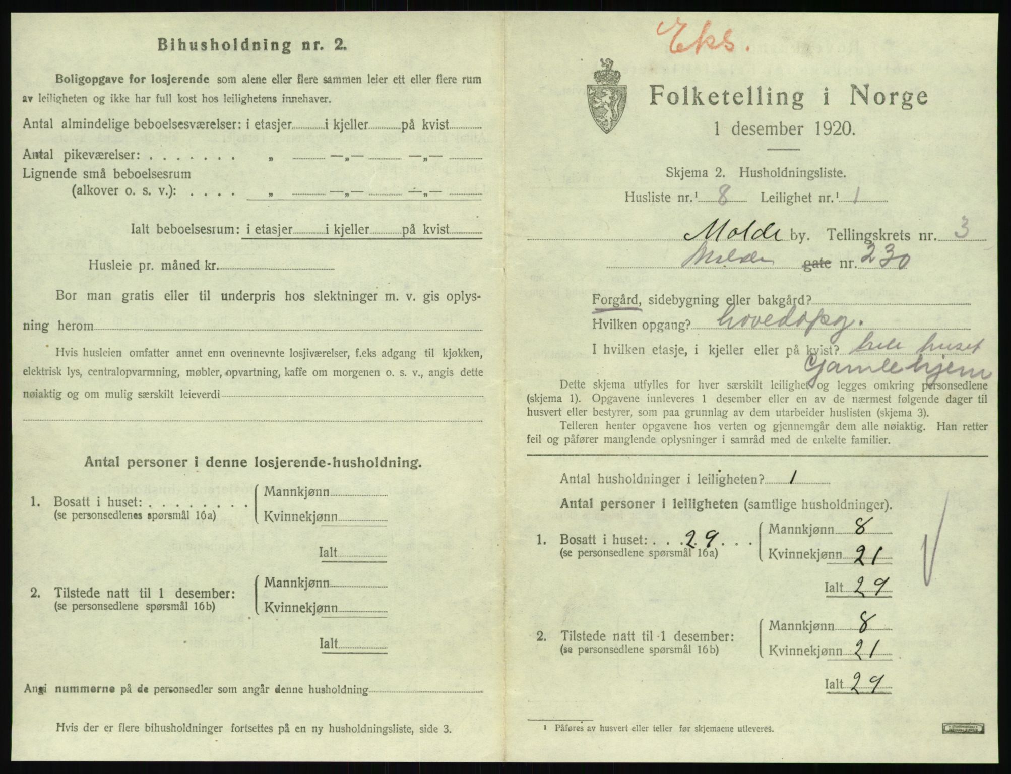 SAT, 1920 census for Molde, 1920, p. 1109