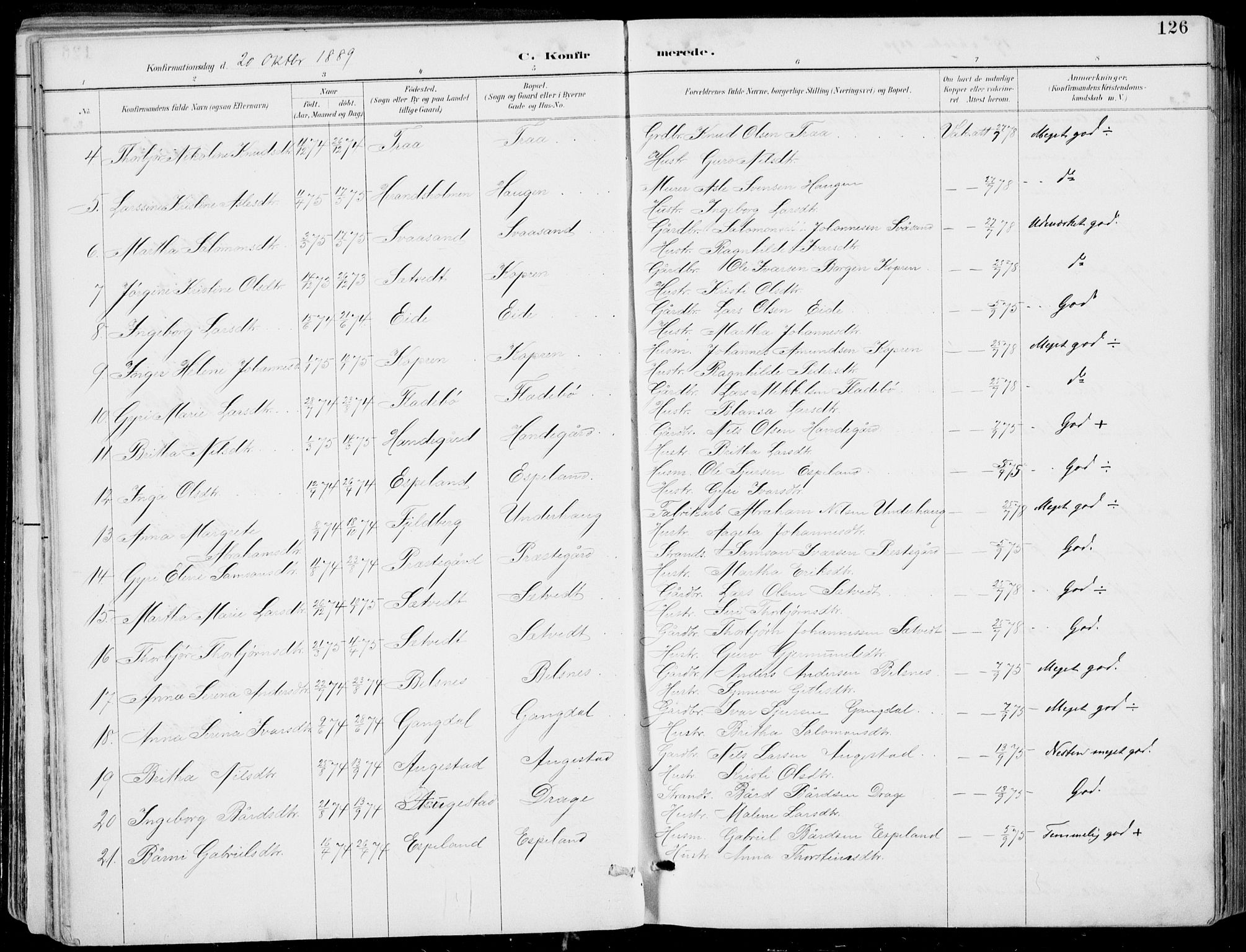 Strandebarm sokneprestembete, SAB/A-78401/H/Haa: Parish register (official) no. E  1, 1886-1908, p. 126