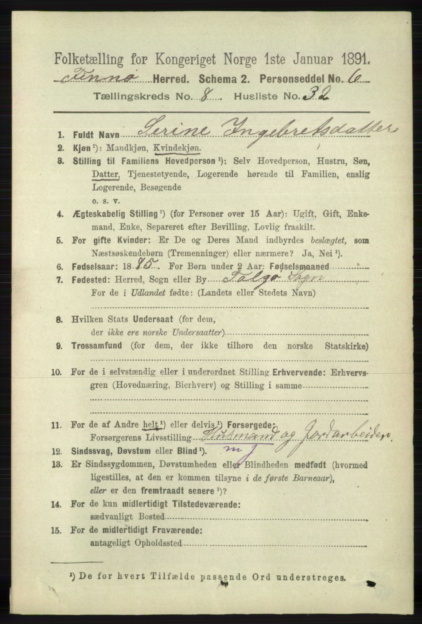 RA, 1891 census for 1141 Finnøy, 1891, p. 1845