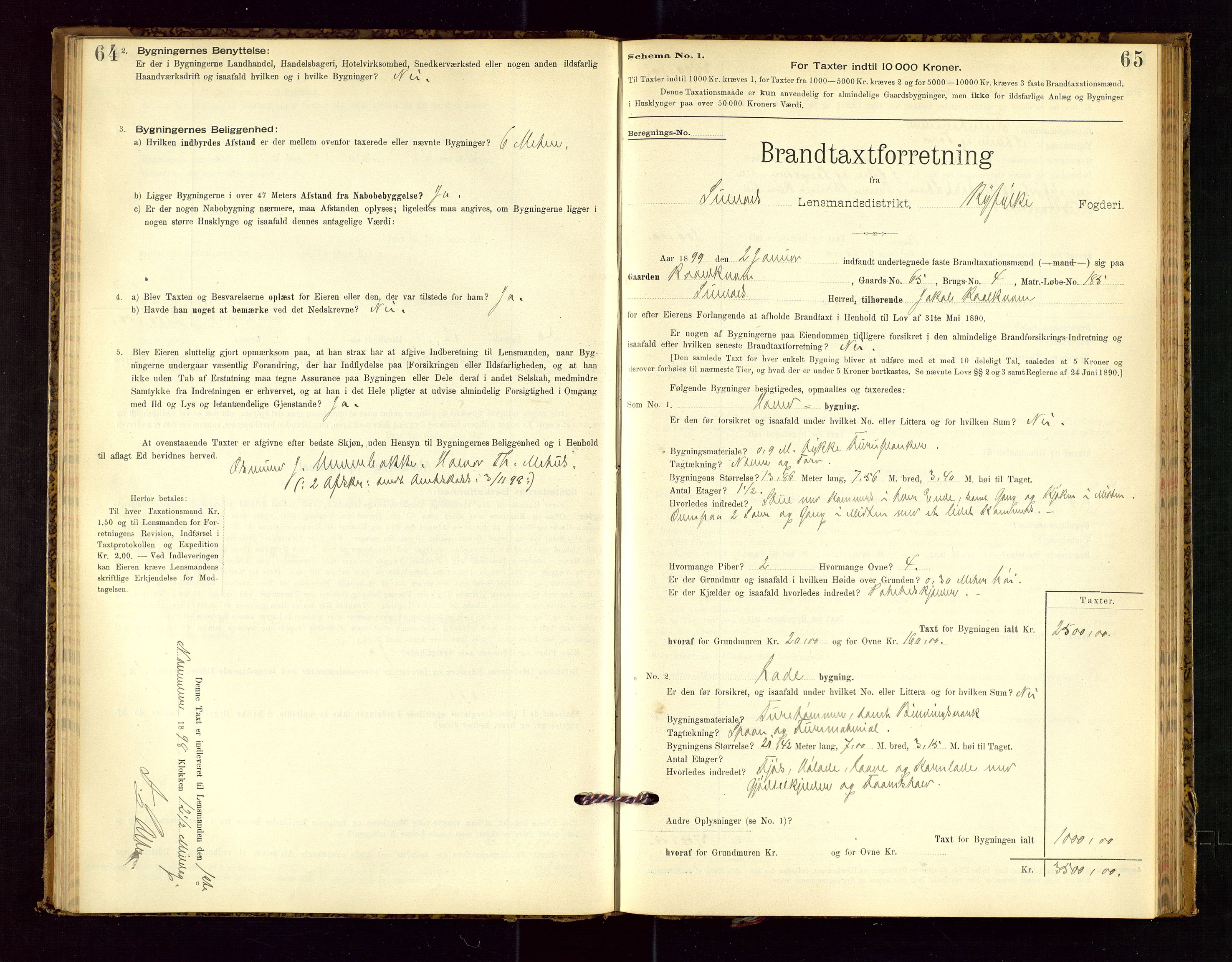 Suldal lensmannskontor, SAST/A-100419/Gob/L0001: "Brandtaxationsprotokol", 1894-1923, p. 64-65