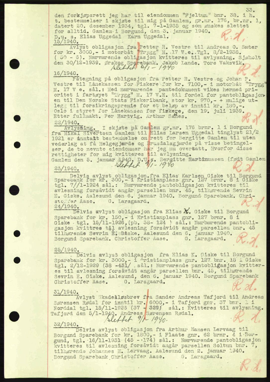 Nordre Sunnmøre sorenskriveri, SAT/A-0006/1/2/2C/2Ca: Mortgage book no. B1-6, 1938-1942, Diary no: : 15/1940