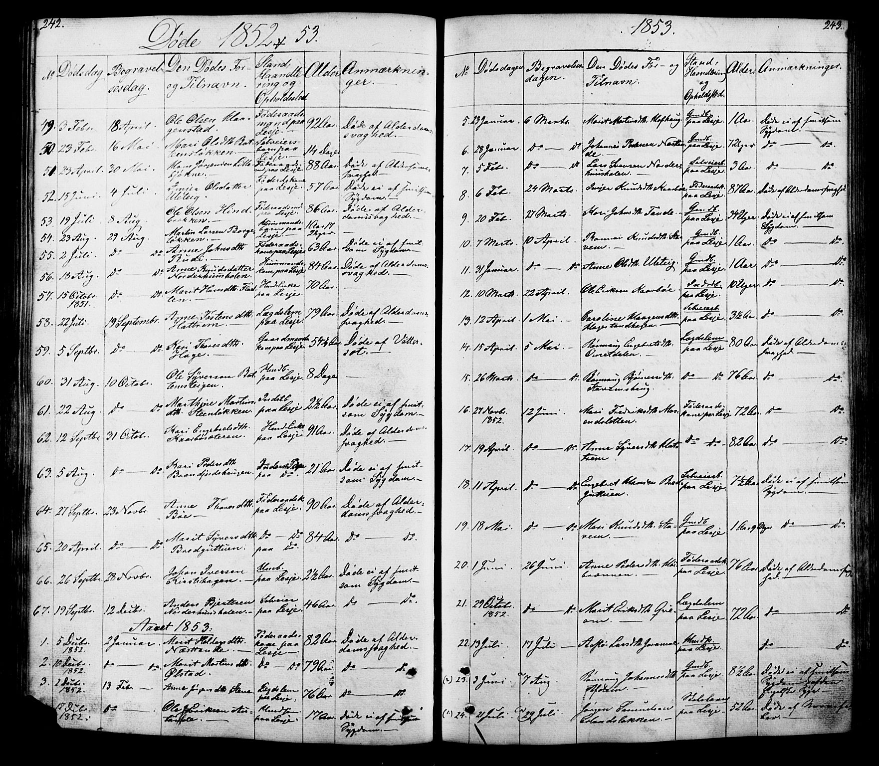 Lesja prestekontor, SAH/PREST-068/H/Ha/Hab/L0005: Parish register (copy) no. 5, 1850-1894, p. 242-243
