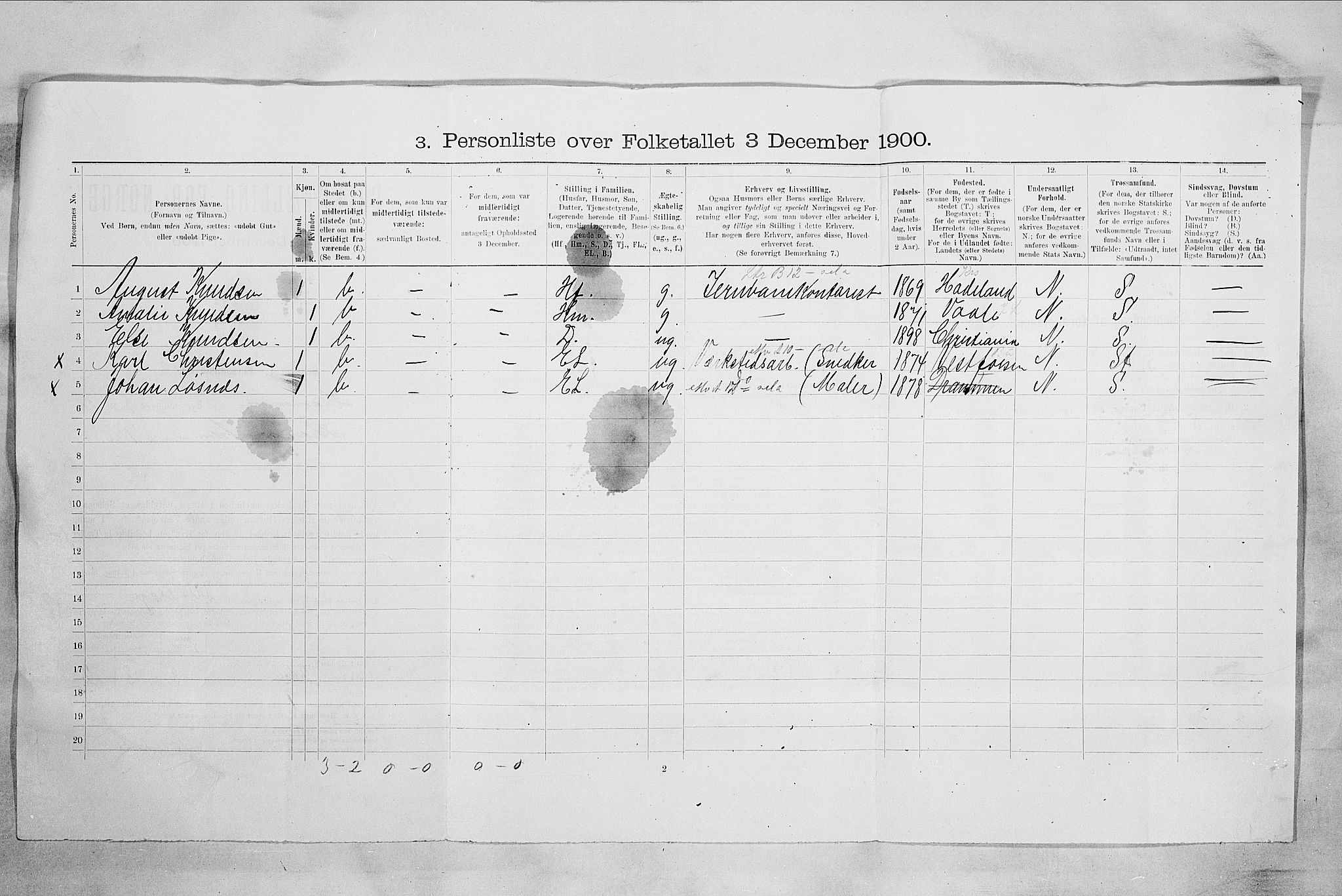 RA, 1900 census for Drammen, 1900, p. 8741