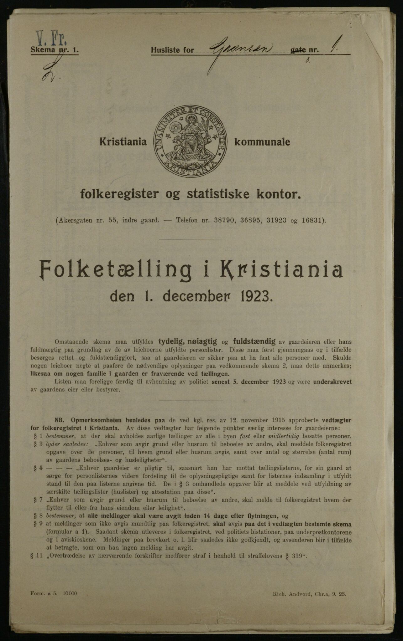 OBA, Municipal Census 1923 for Kristiania, 1923, p. 33586