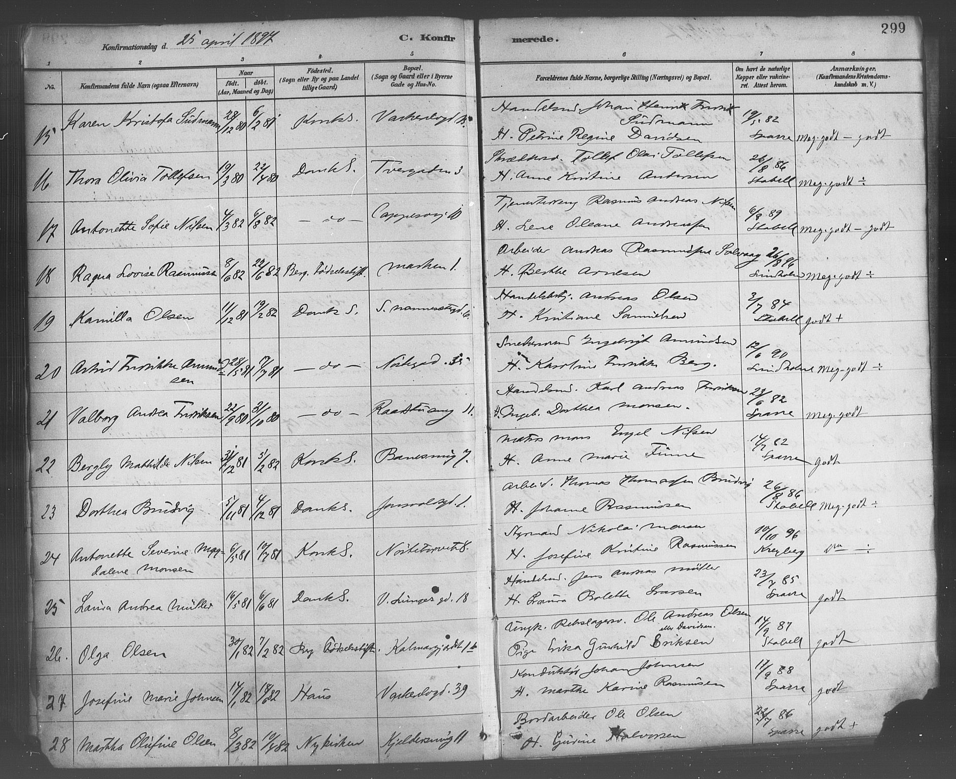 Domkirken sokneprestembete, AV/SAB-A-74801/H/Haa/L0030: Parish register (official) no. C 5, 1880-1898, p. 299