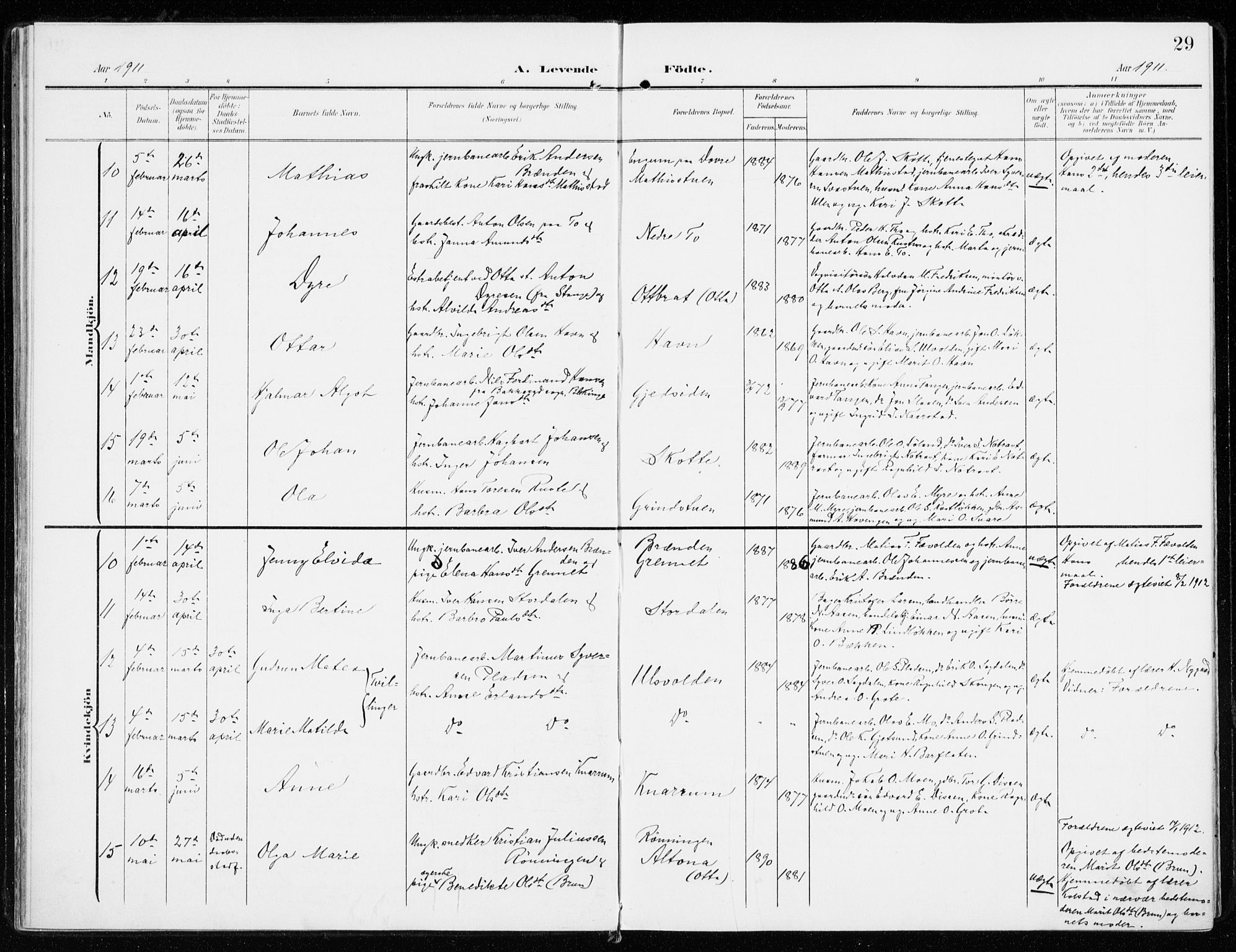 Sel prestekontor, AV/SAH-PREST-074/H/Ha/Haa/L0002: Parish register (official) no. 2, 1905-1919, p. 29