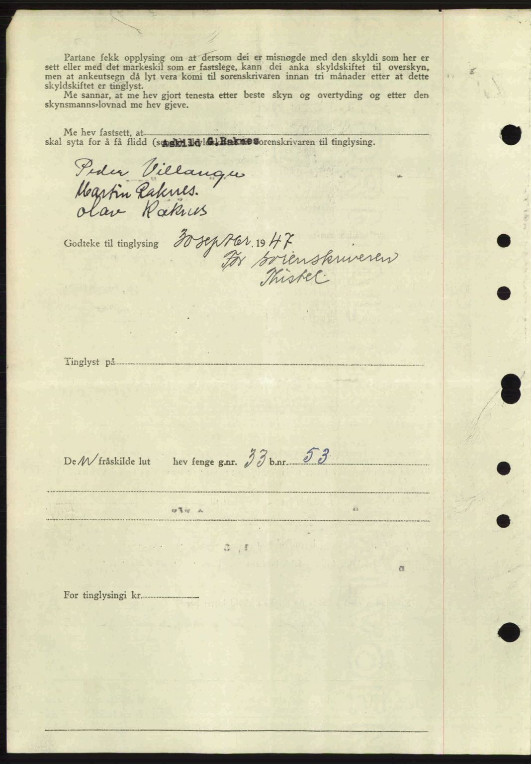 Nordhordland sorenskrivar, SAB/A-2901/1/G/Gb/Gbf/L0032: Mortgage book no. A32, 1947-1947, Diary no: : 2494/1947
