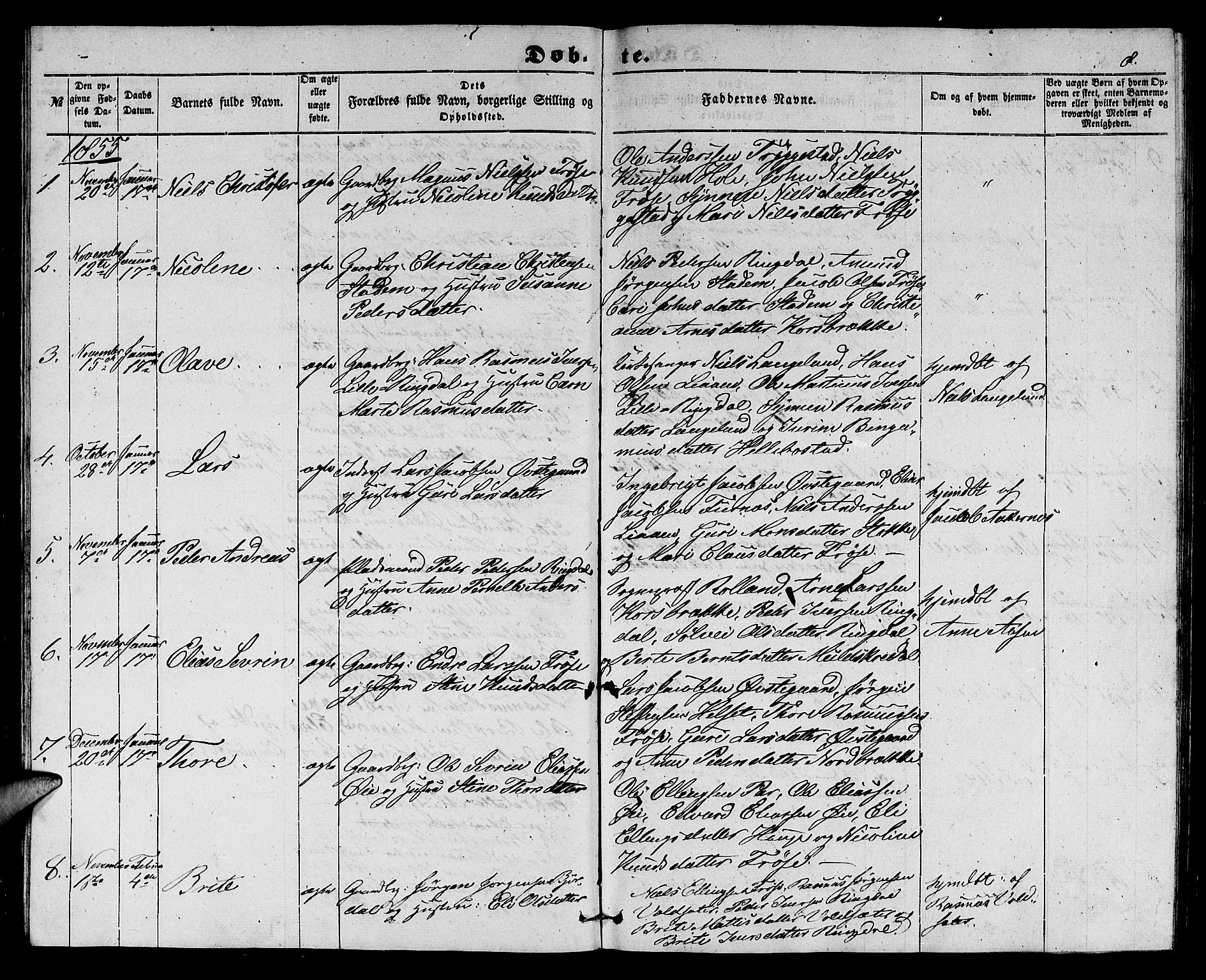 Ministerialprotokoller, klokkerbøker og fødselsregistre - Møre og Romsdal, SAT/A-1454/517/L0228: Parish register (copy) no. 517C01, 1854-1865, p. 8